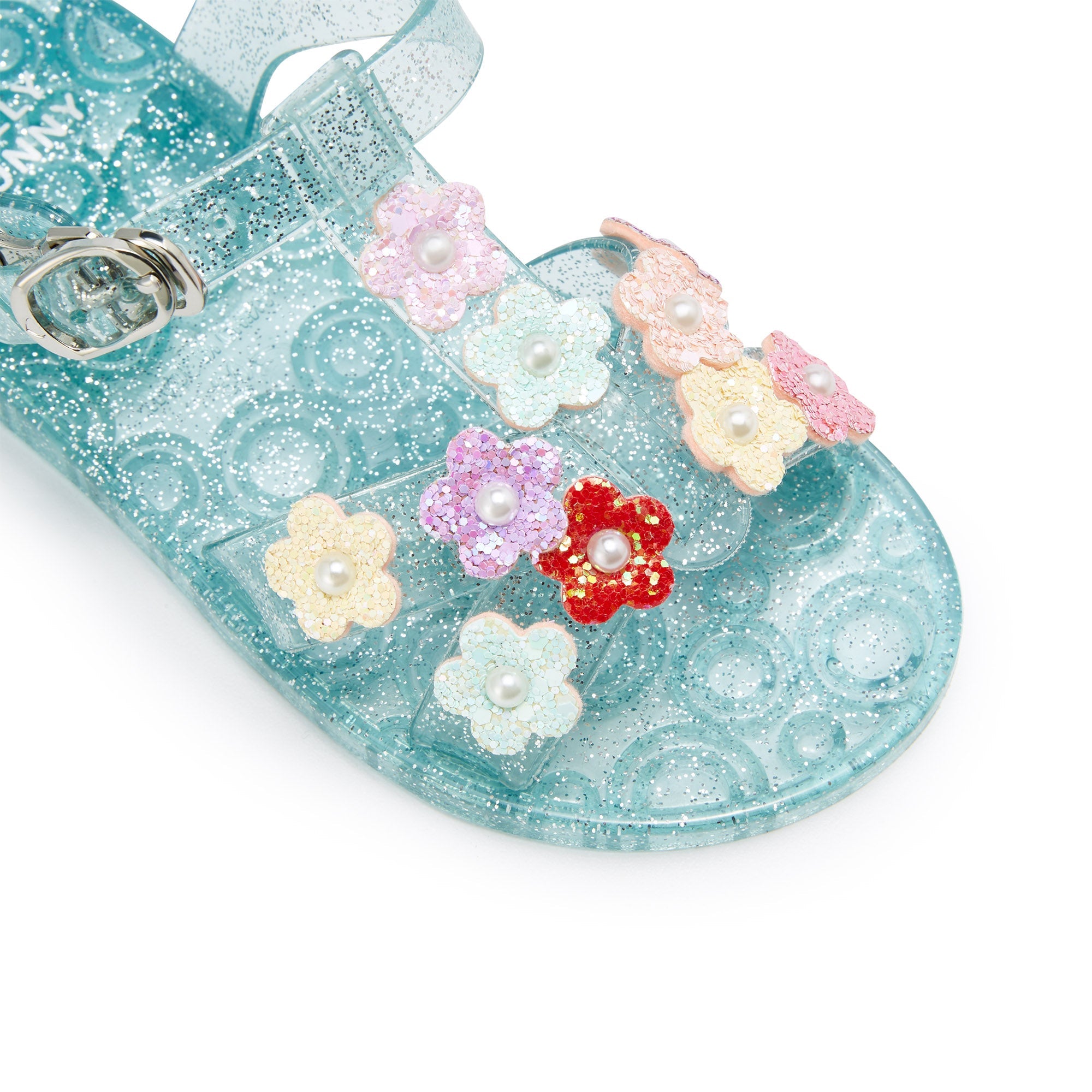 Mini Bolo Flat Sandals For Mini Girls Glitter Blue