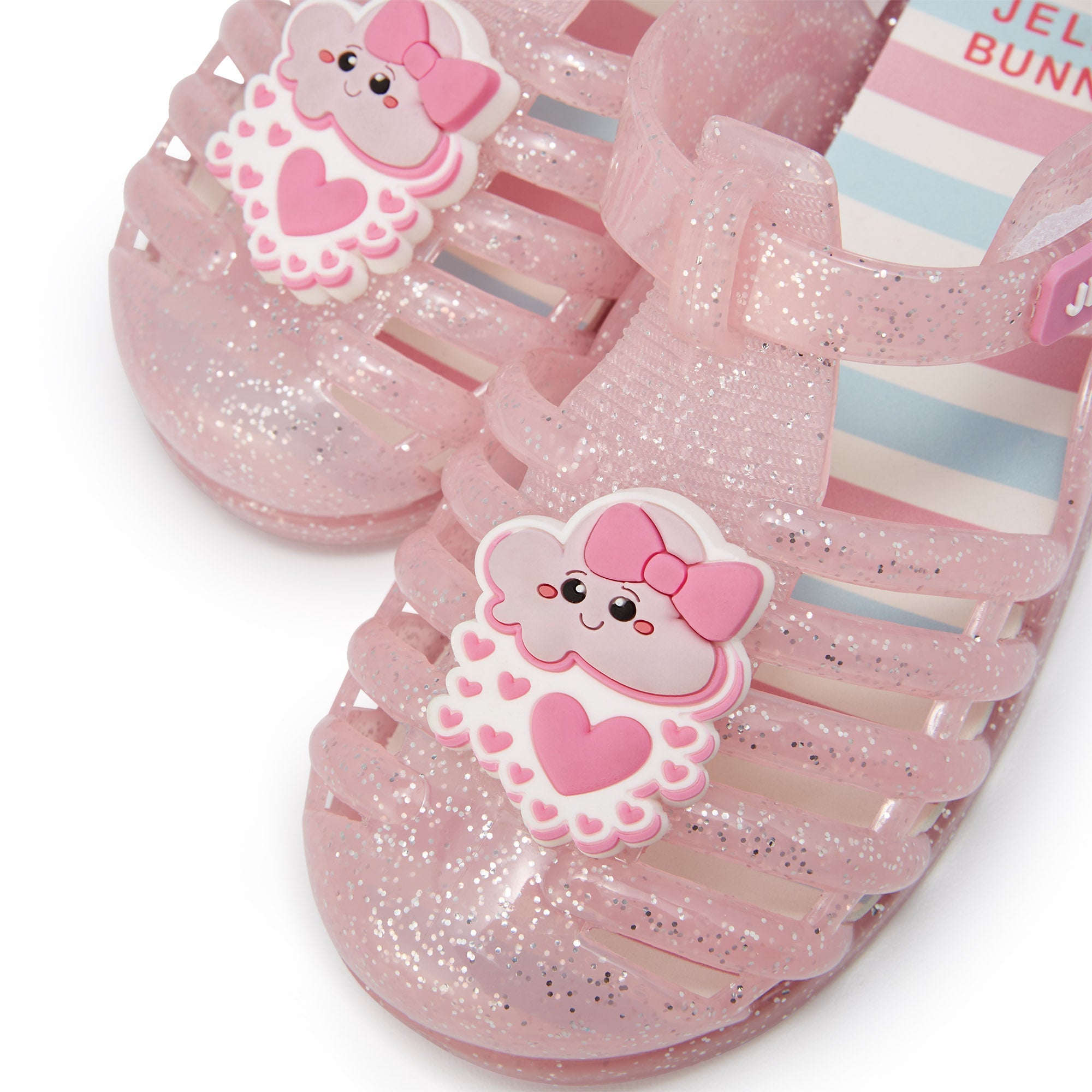 Unicorn Stripe Flower Flat Sandals For Girls Dark Pink