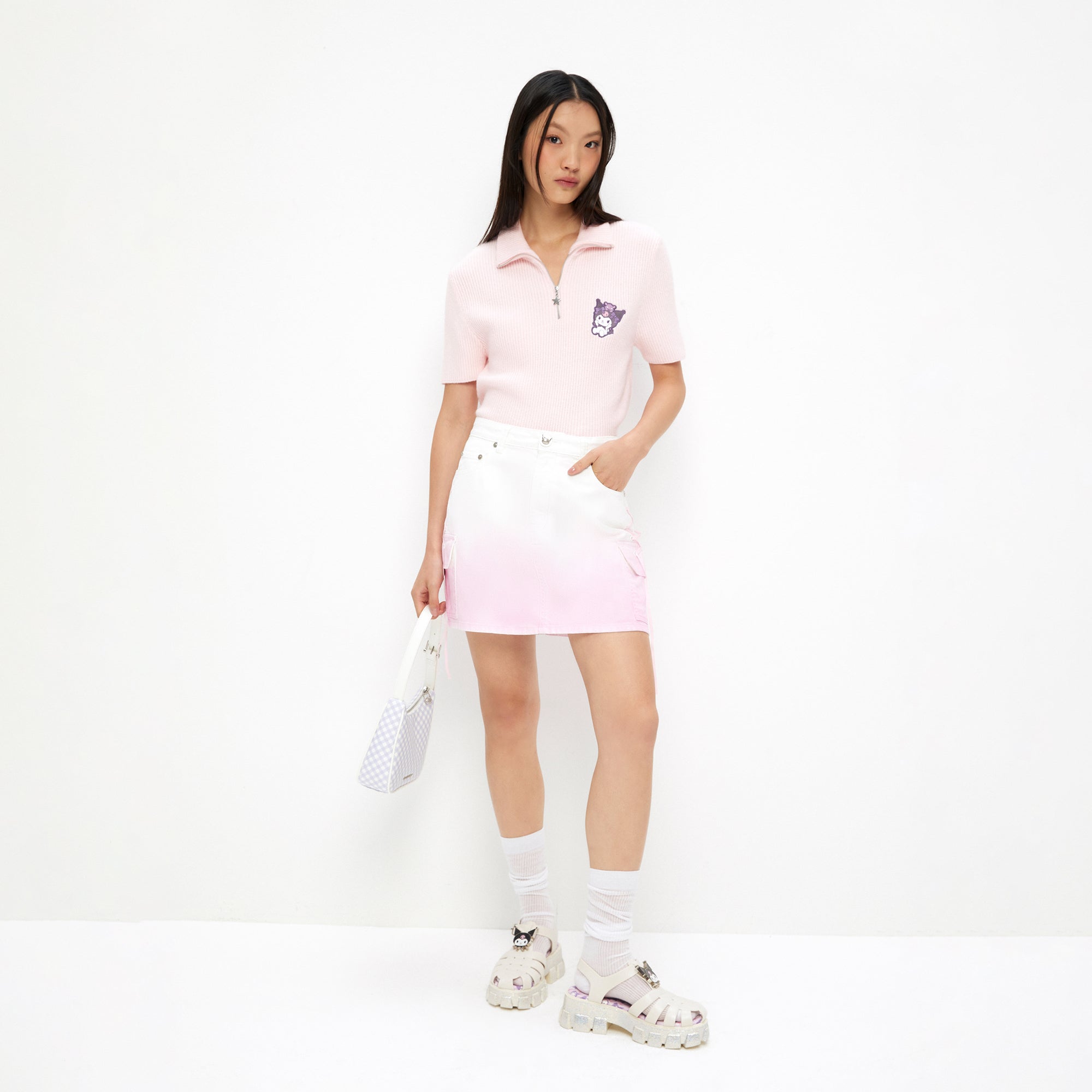 Kuromi Knitted Short Sleeve Top Pink