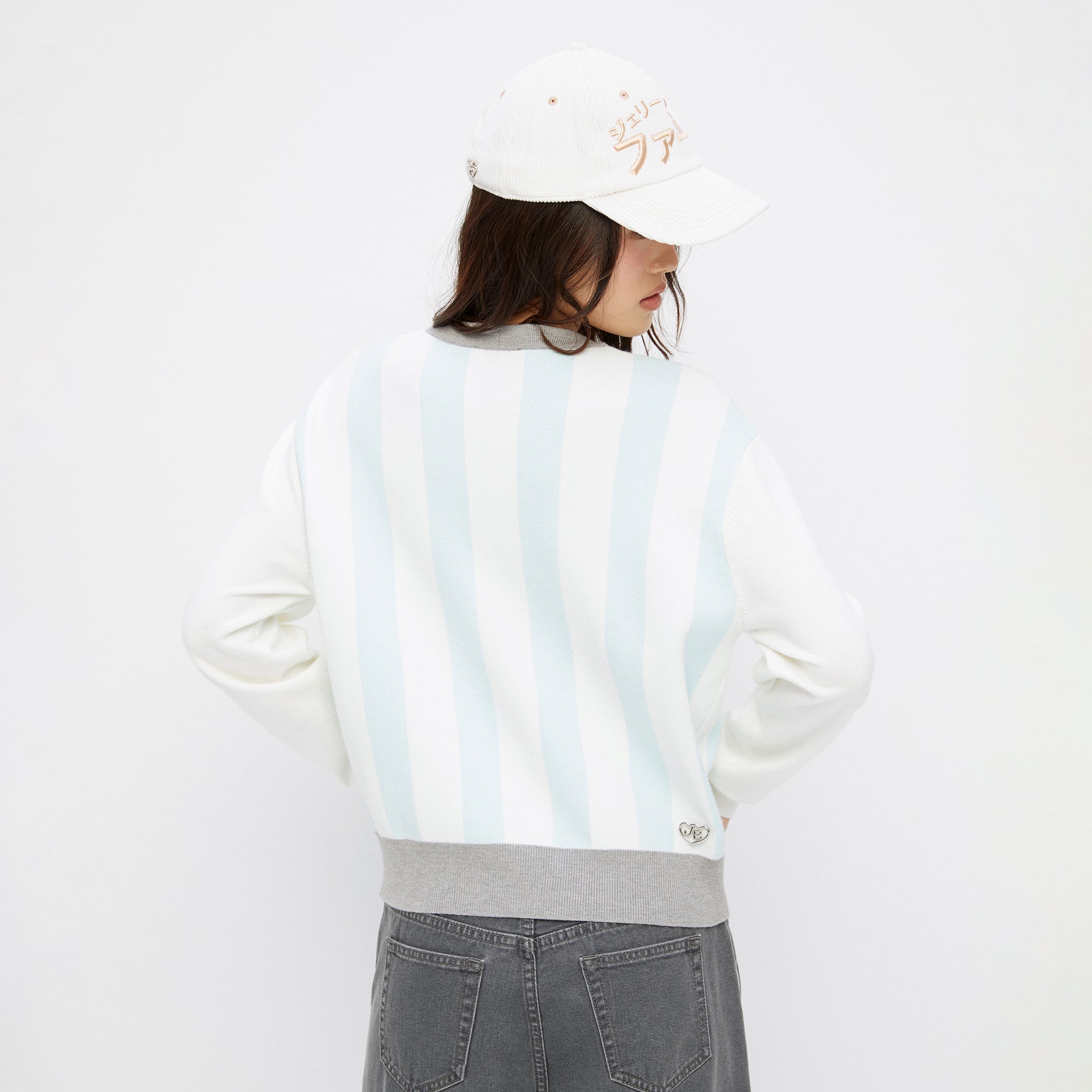 Stripe Print Long Sleeve Cardigan With Logo Embroidery Multi Color