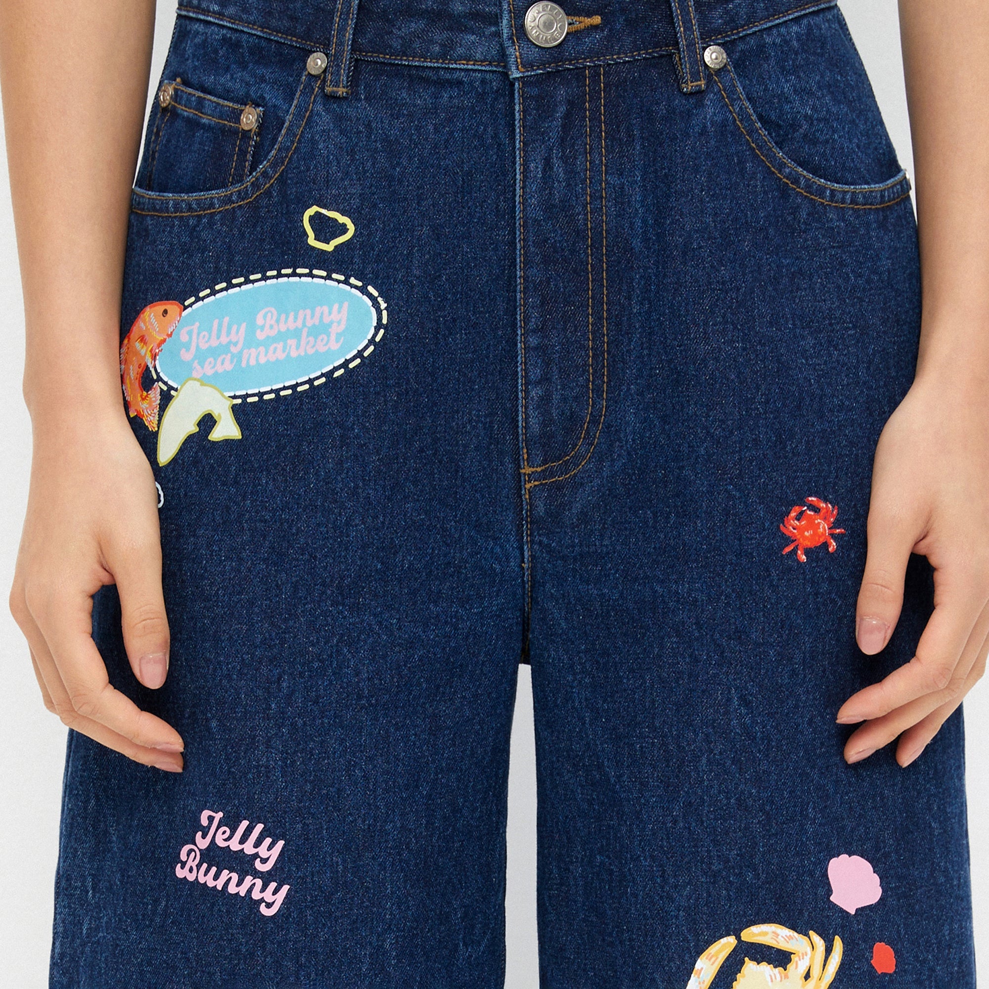 Animal Print Denim Pants Blue