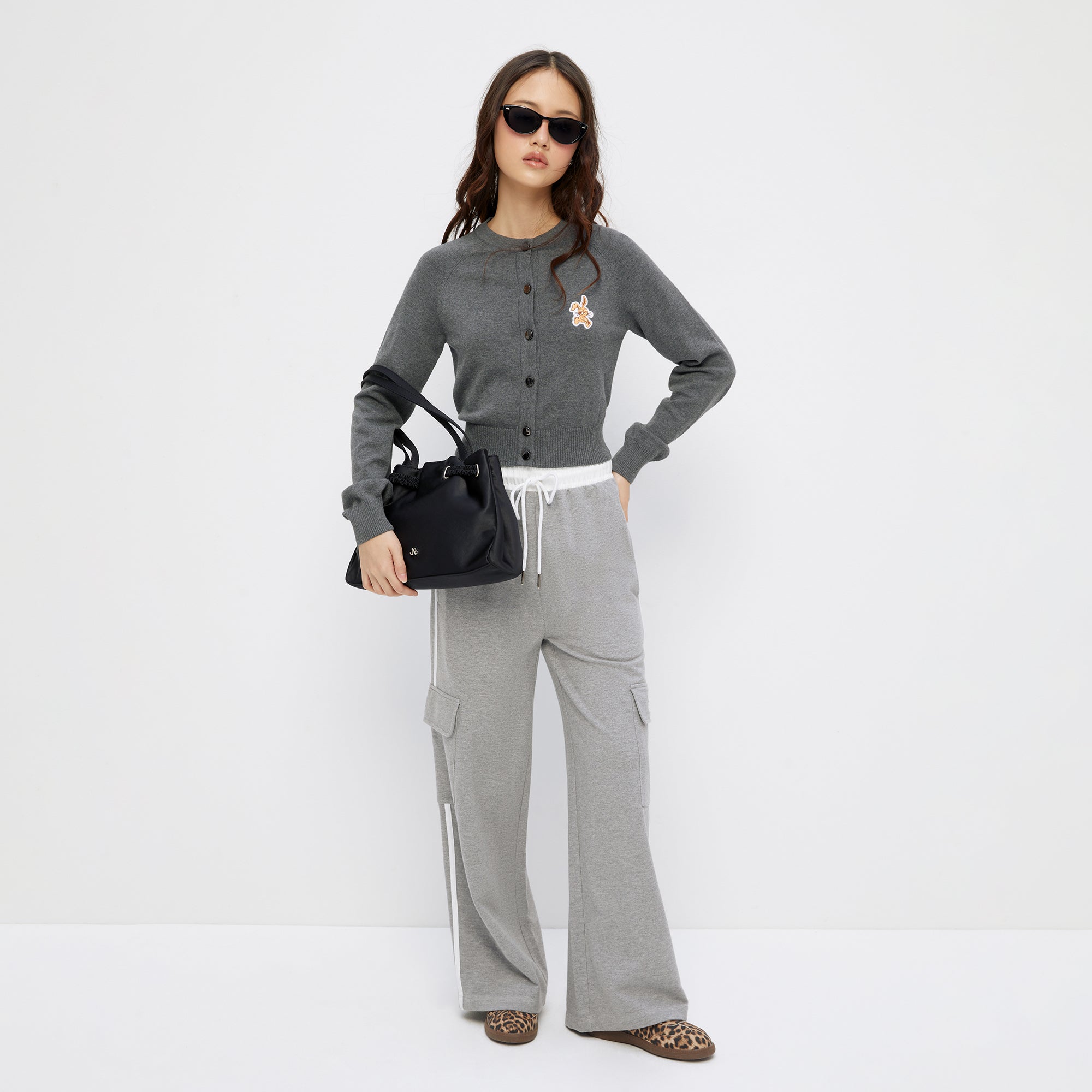 Jerme Embroidery Long Sleeve Cardigan Grey