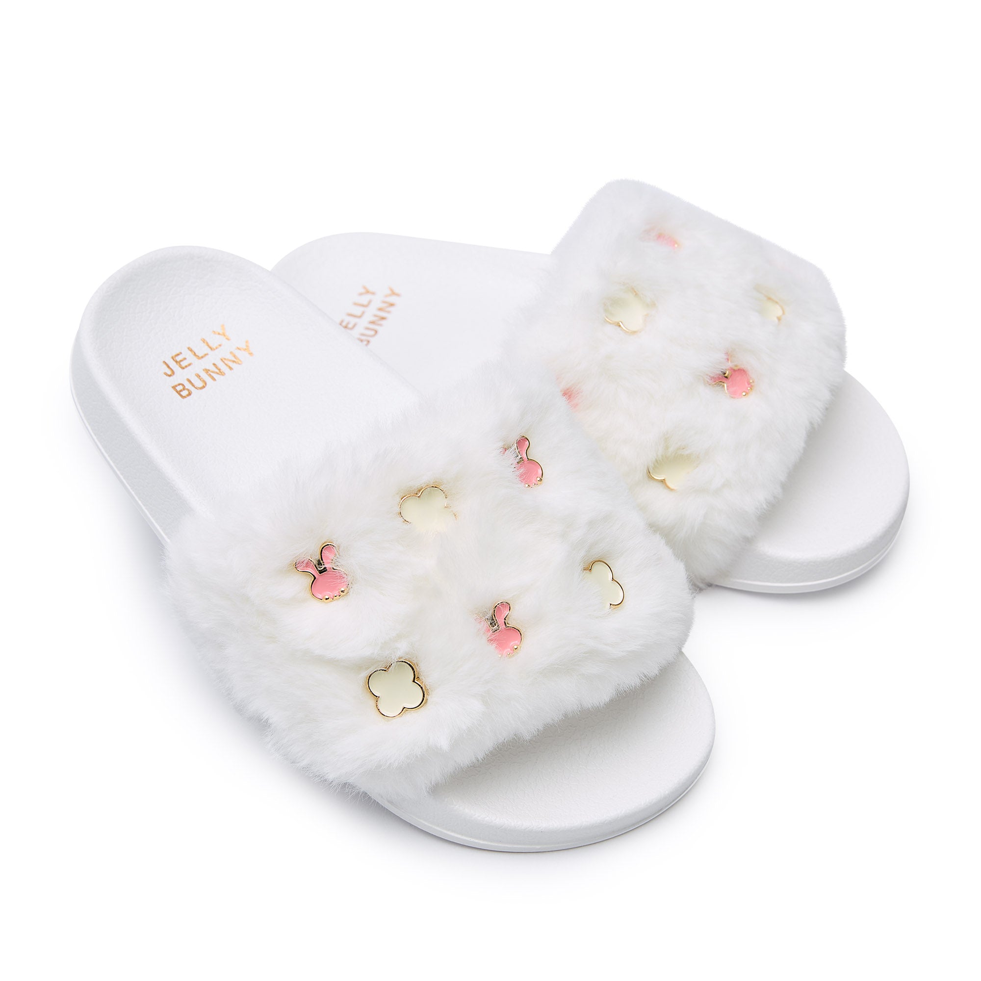 Mini Slide Fur Daba Flat Sandals For Girls White