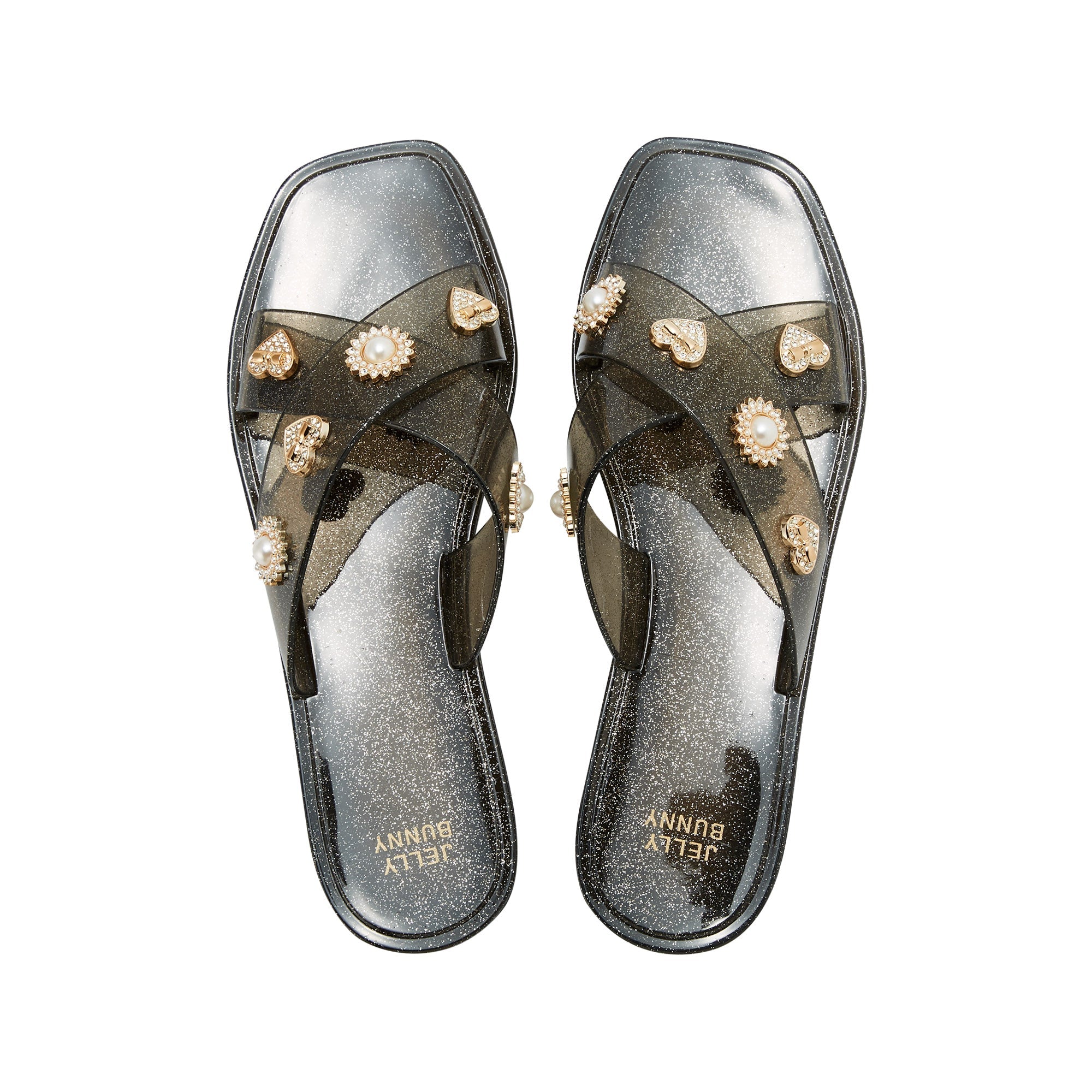 Reva Tiffany Flat Sandals Glitter Black