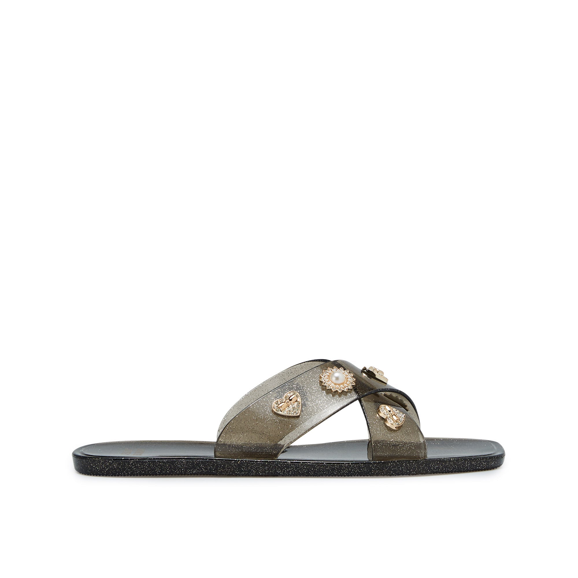 Reva Tiffany Flat Sandals Glitter Black