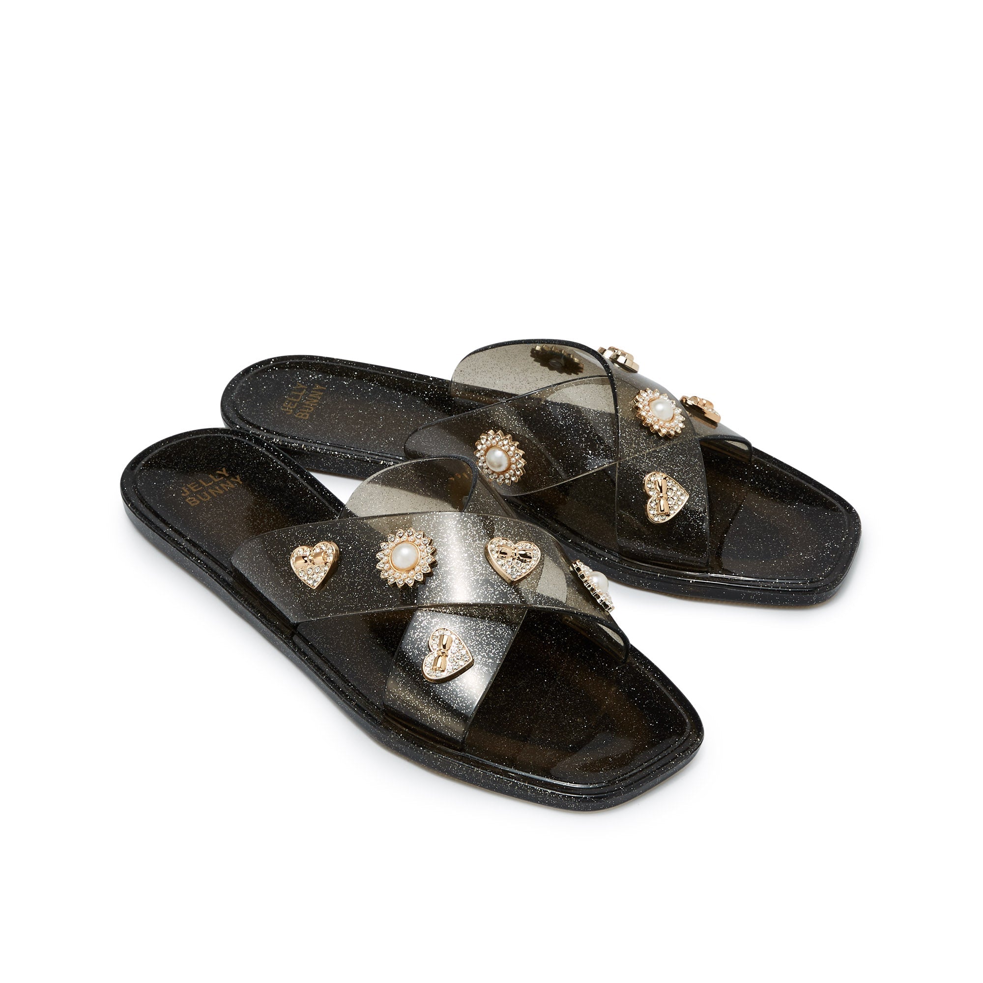 Reva Tiffany Flat Sandals Glitter Black