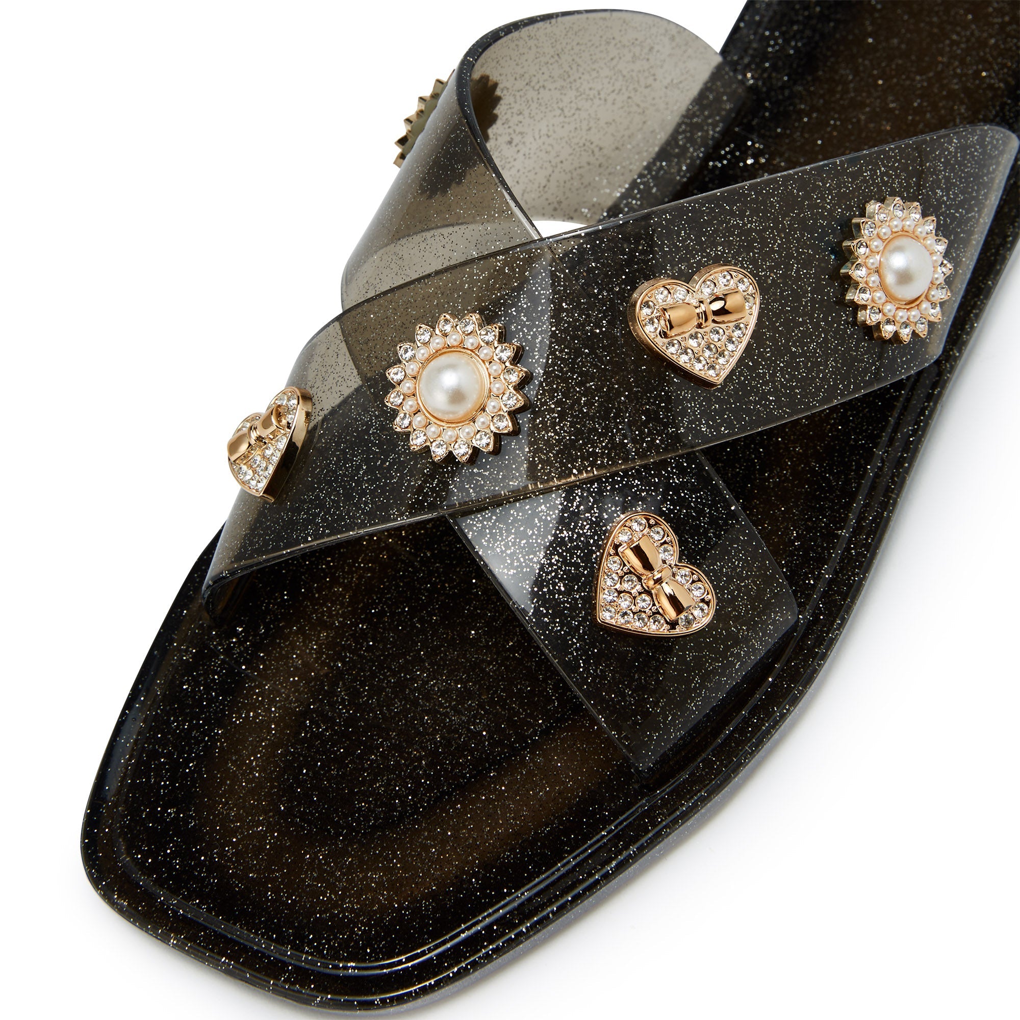 Reva Tiffany Flat Sandals Glitter Black