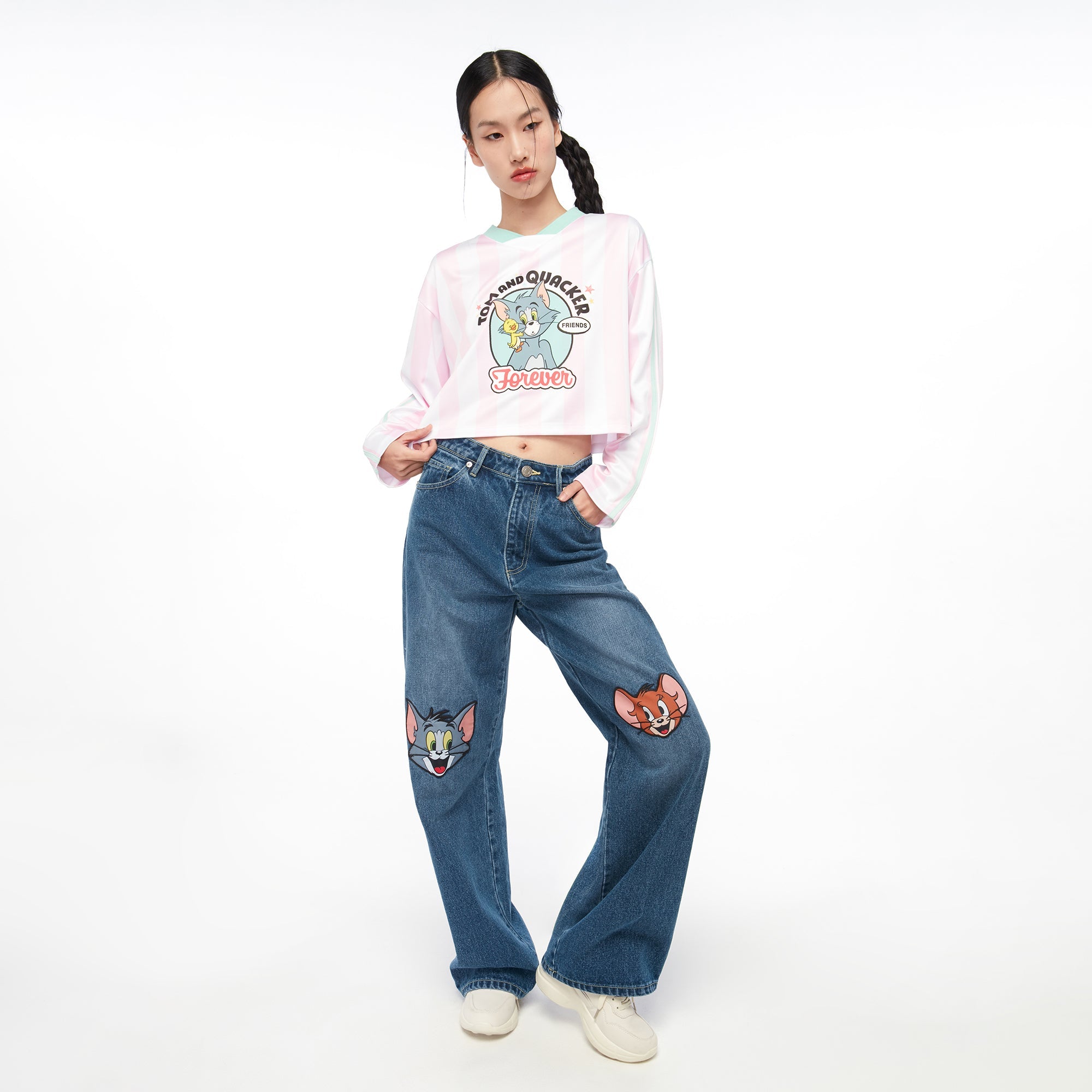 Forever Tom and Jerry Crop Long Sleeve Top Multi