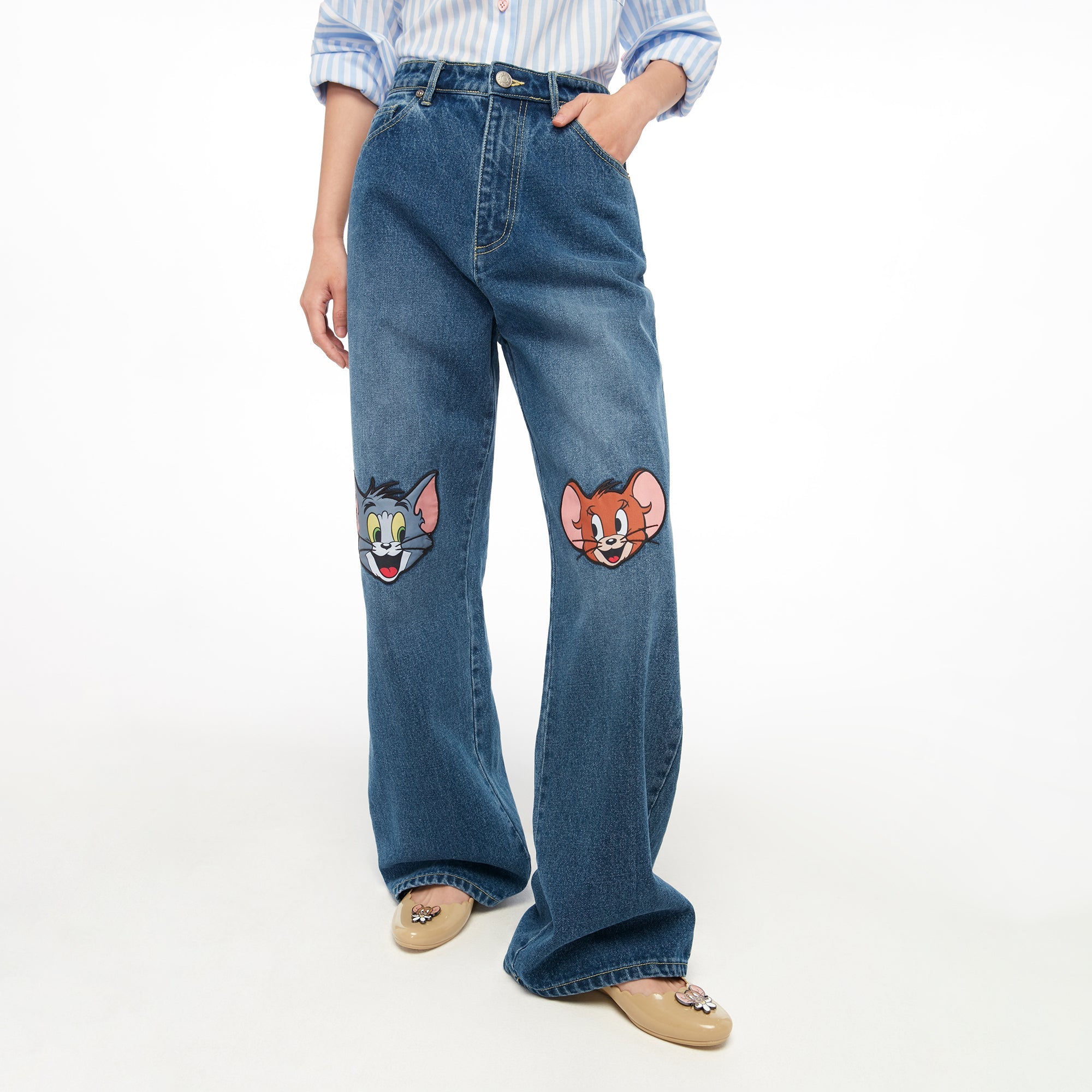 Tom and Jerry Faded Denim Pants Blue
