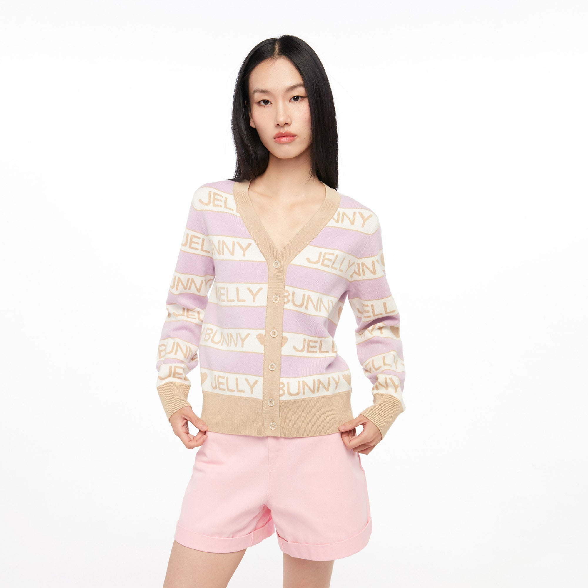 Logo V Neck Long Sleeve Cardigan