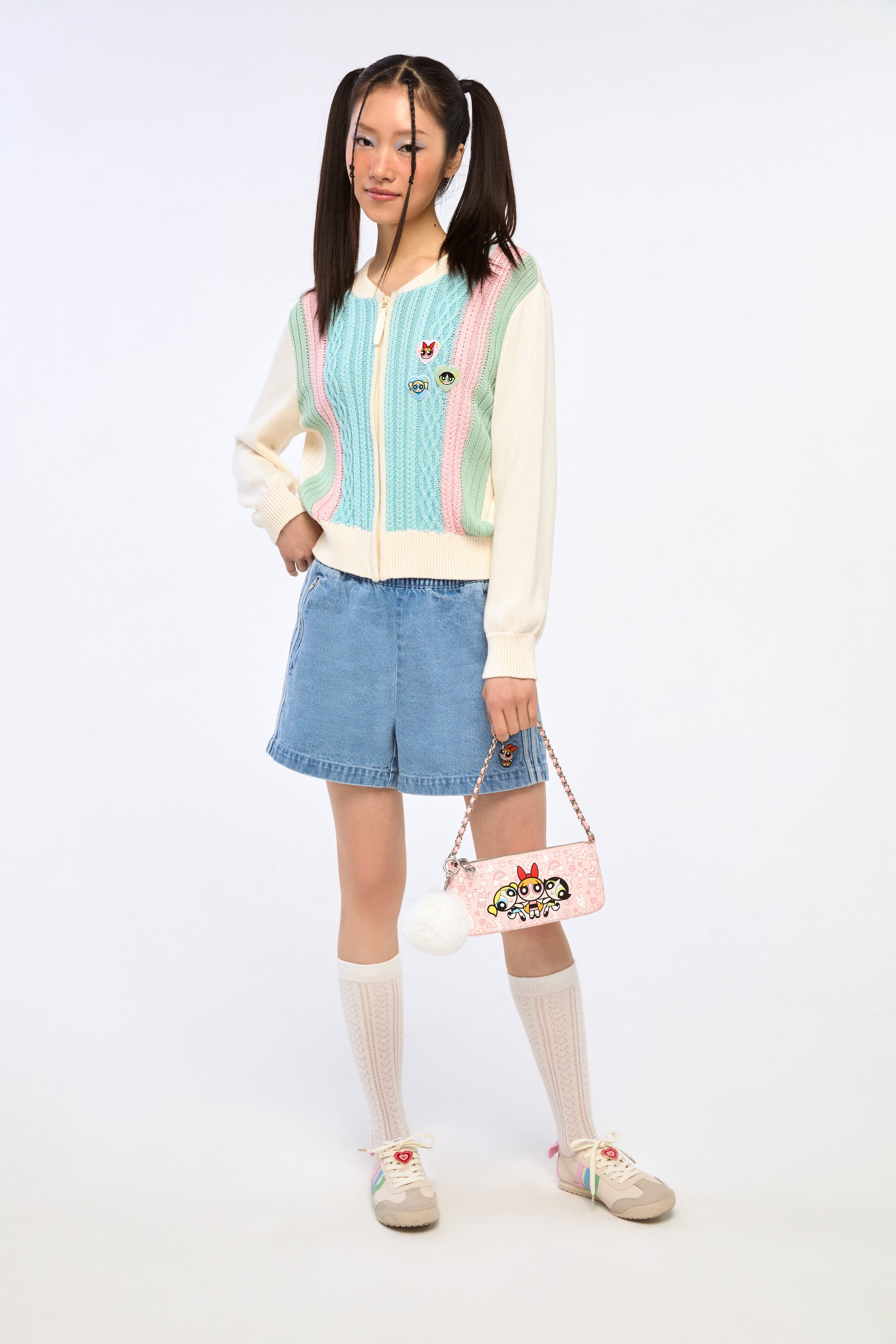 Powerpuff Girl Cable Knitted Zip Up Cardigan