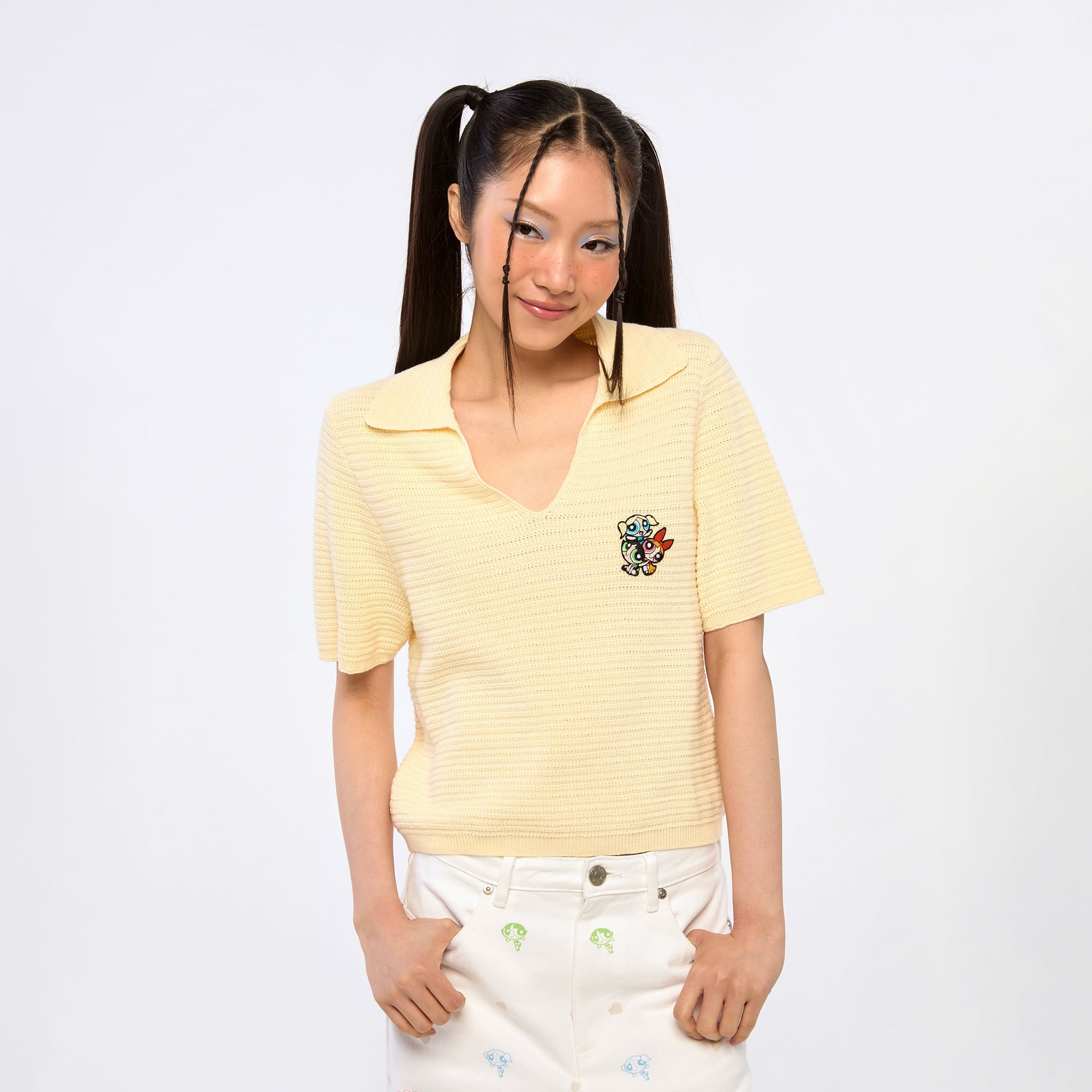 Powerpuff Girl Embroidery Knitted Top