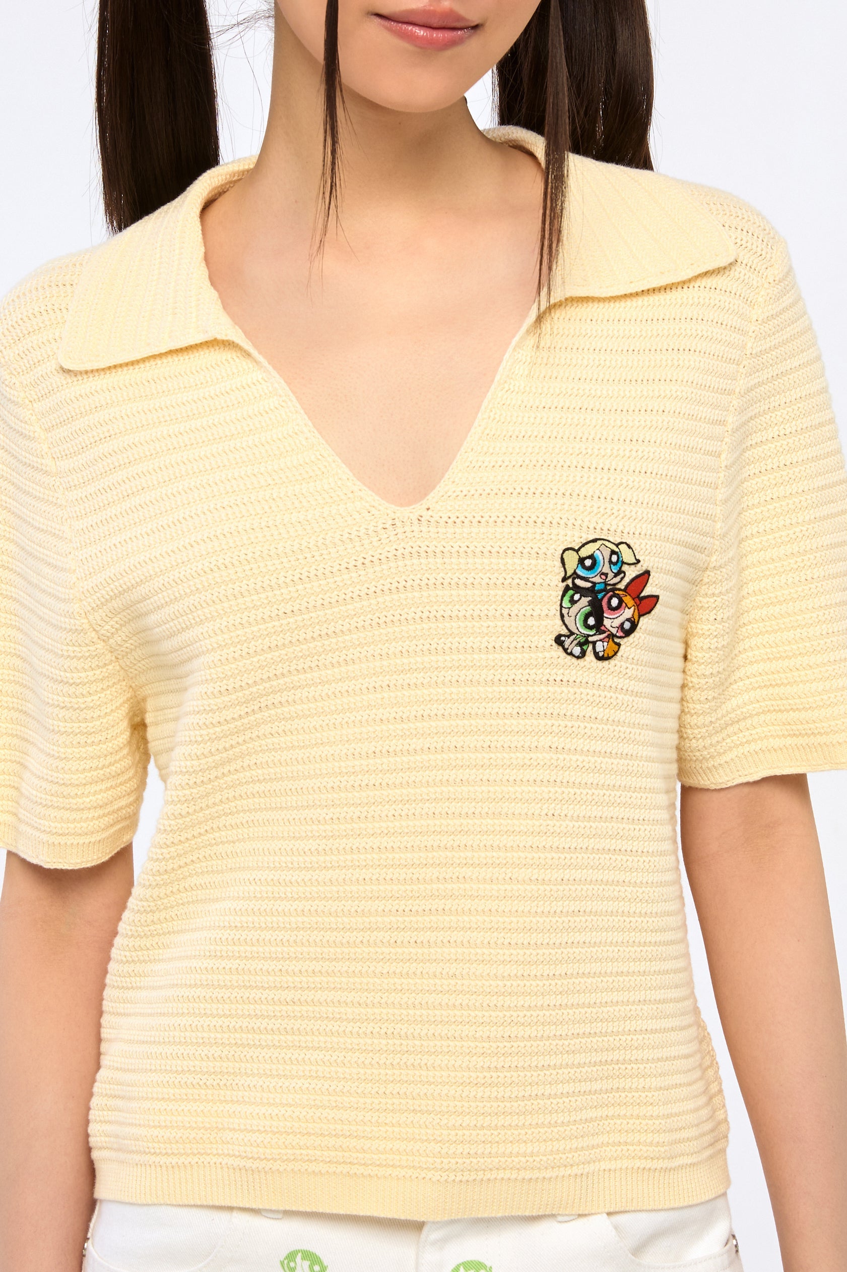 Powerpuff Girl Embroidery Knitted Top