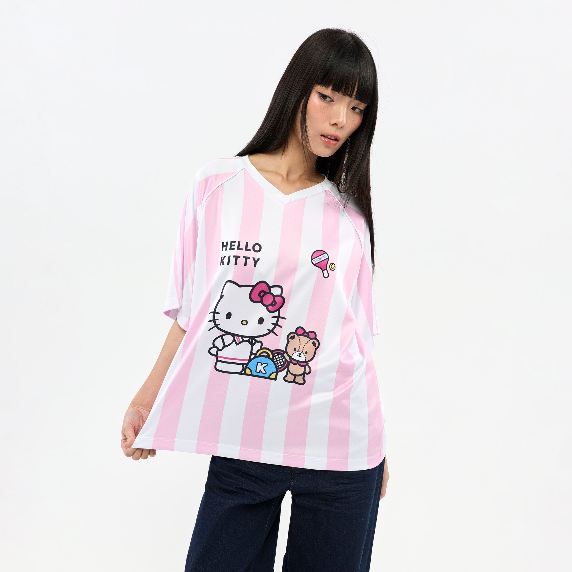 Hello Kitty Striped Graphic Printed T-Shirt Striped Pink