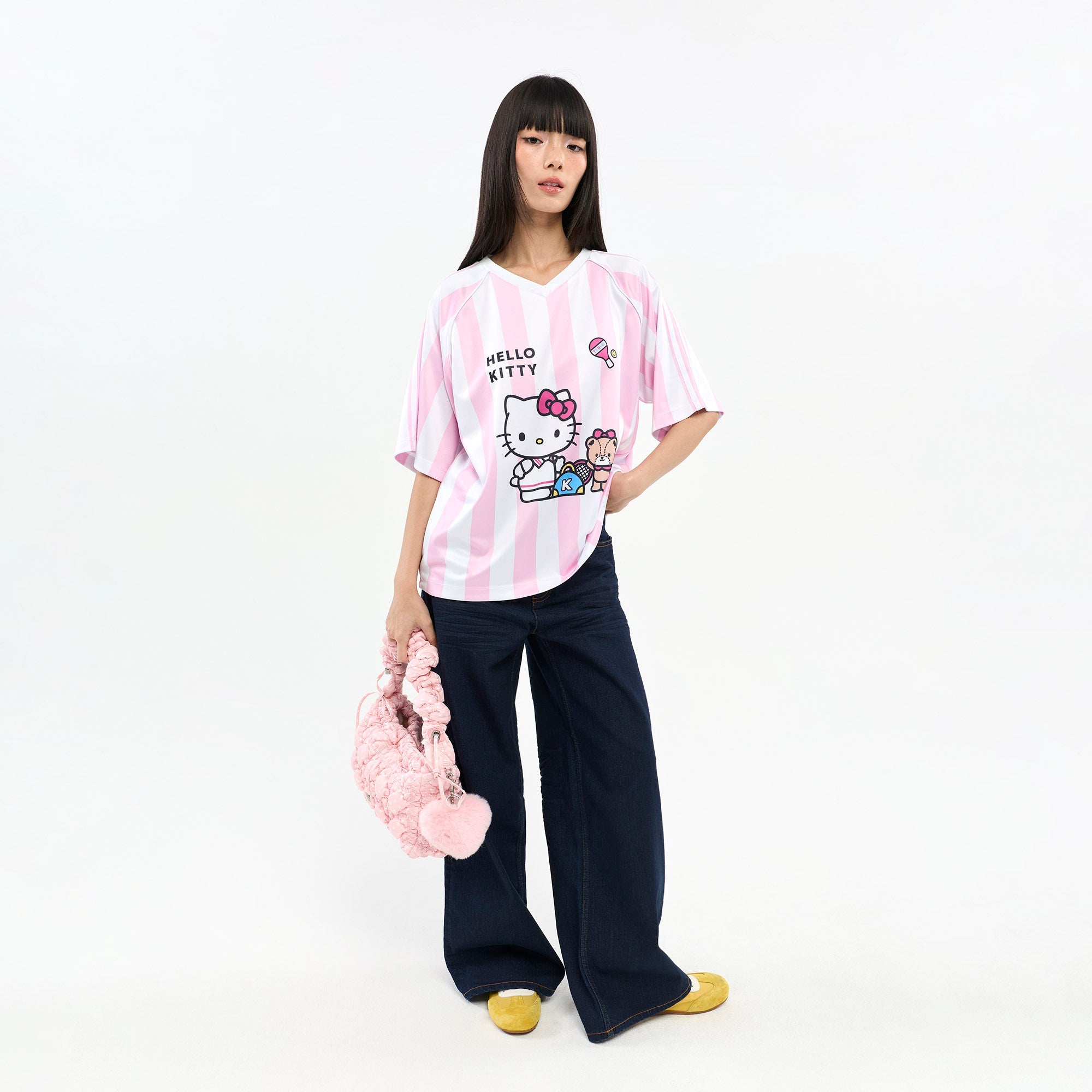 Hello Kitty Striped Graphic Printed T-Shirt Striped Pink