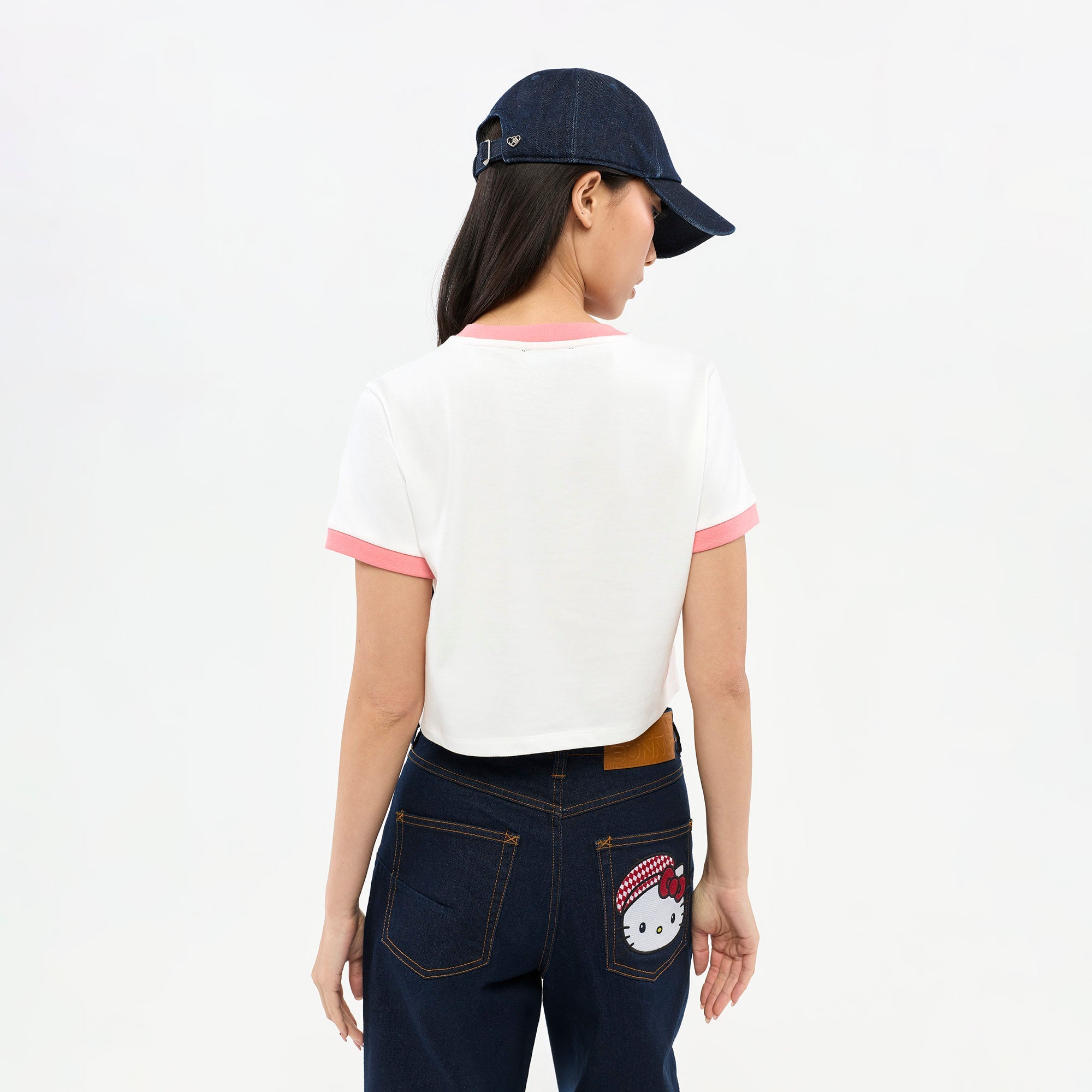 Hello Kitty Graphic Printed Contrast Trim T-Shirt White