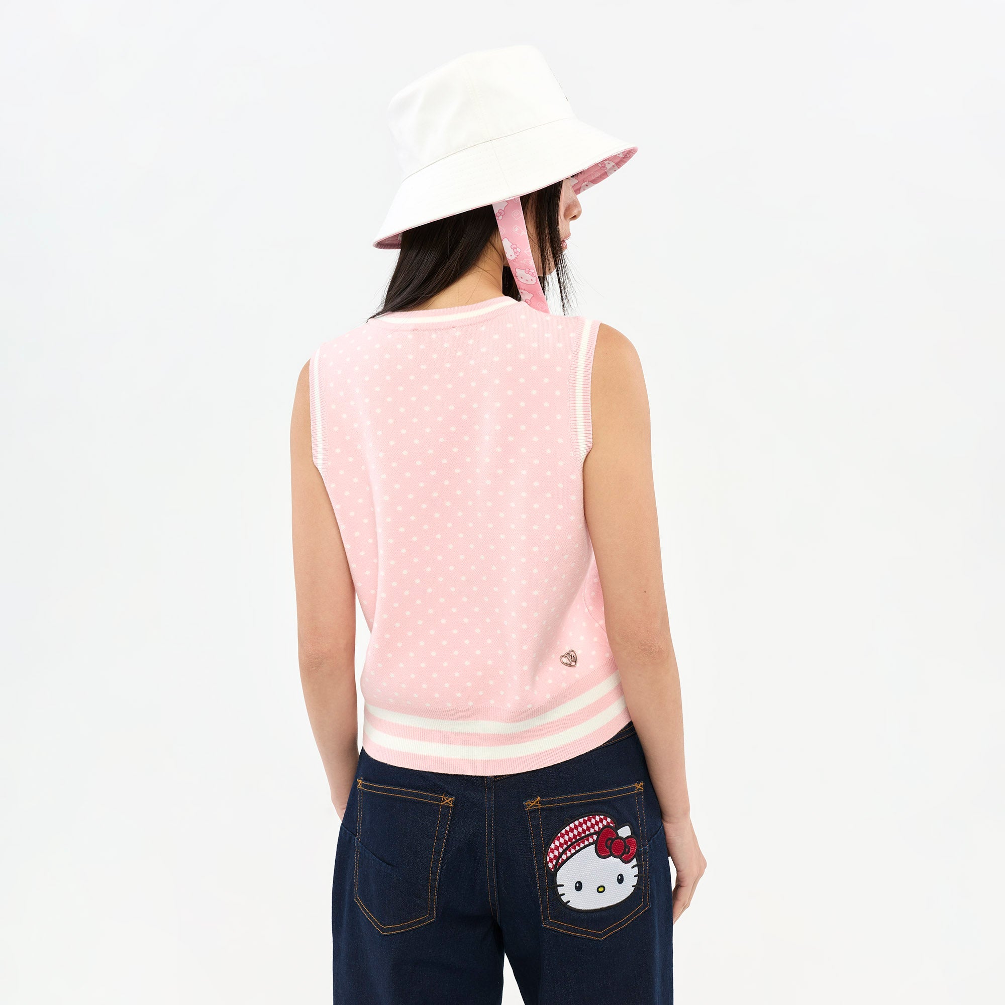 Hello Kitty Polka Dot Graphic Printed Knit Vest Pink