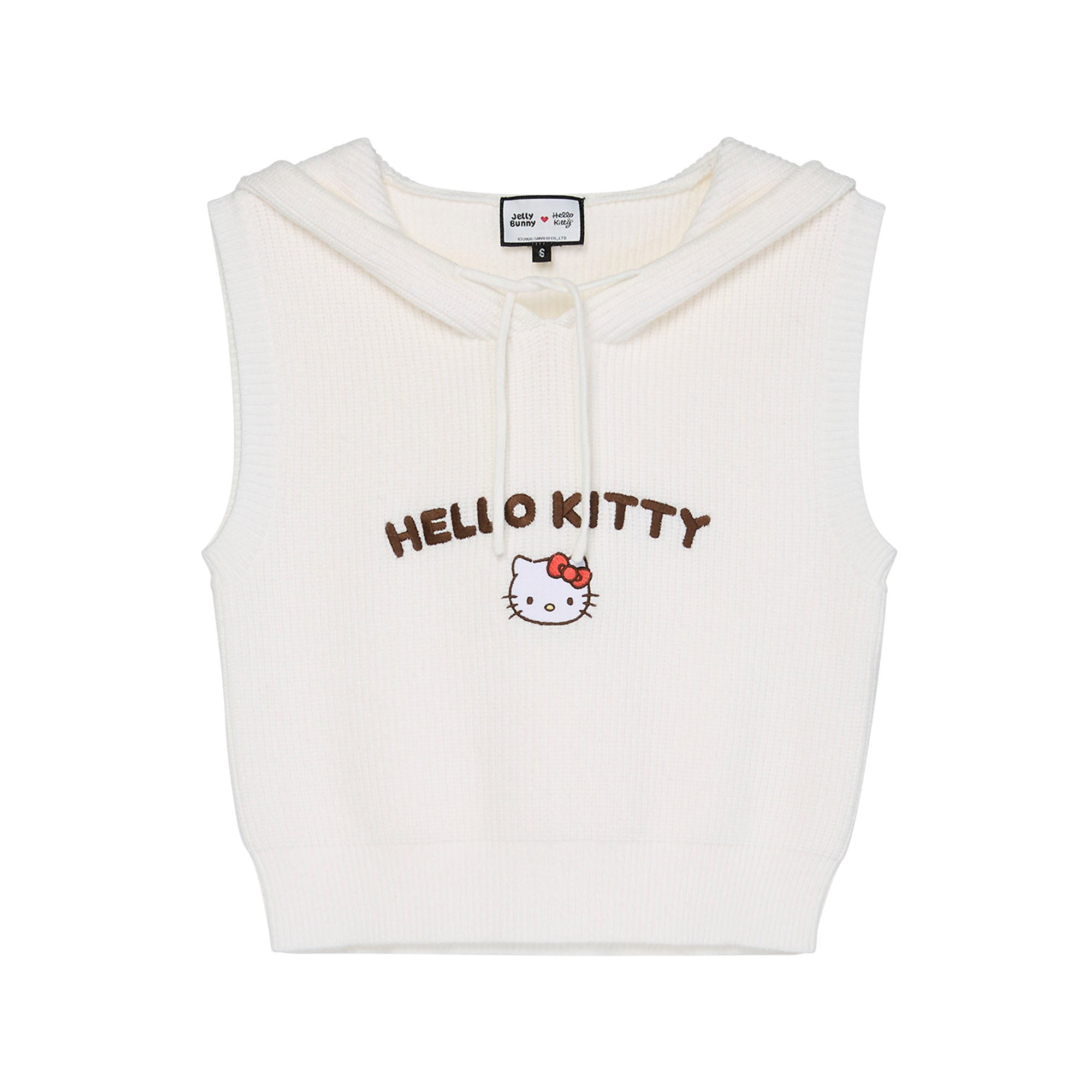 Hello Kitty Graphic Printed Hooded Knit Vest White