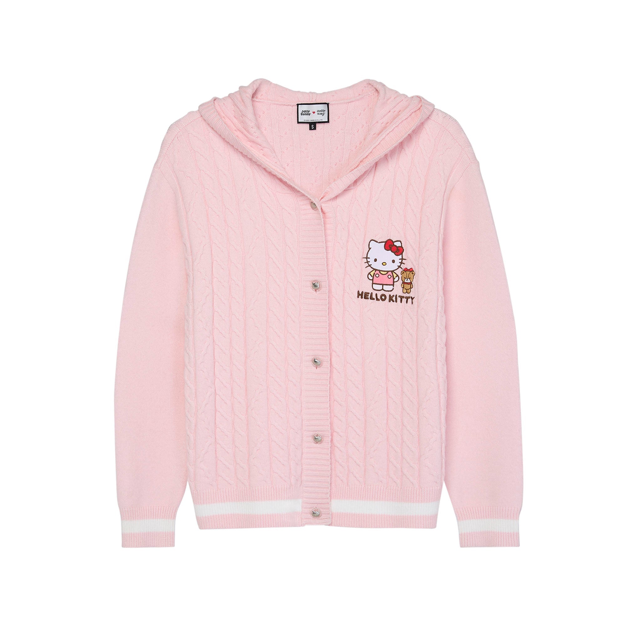 Hello Kitty Cable Knit Hooded Cardigan Pink