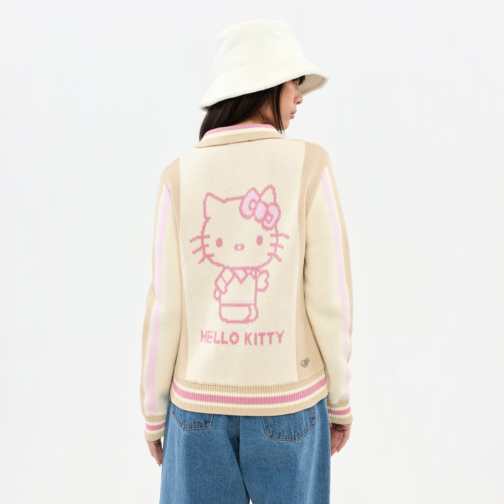 Hello Kitty Striped Embroidered Knit Jacket Multi Color