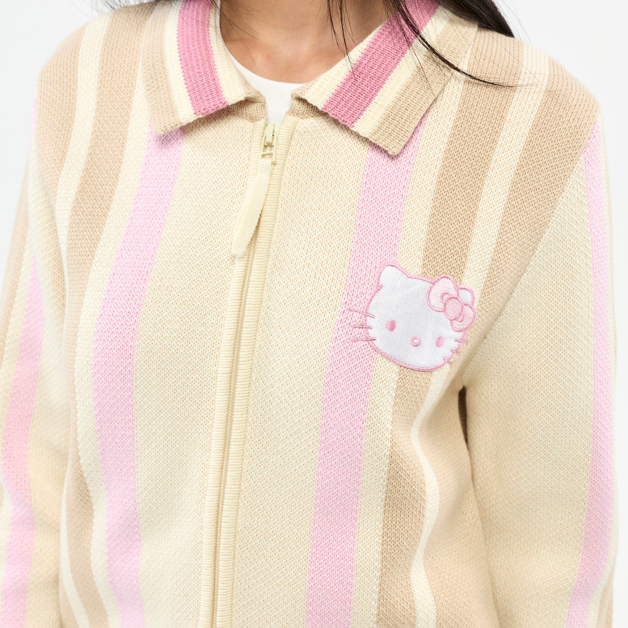 Hello Kitty Striped Embroidered Knit Jacket Multi Color