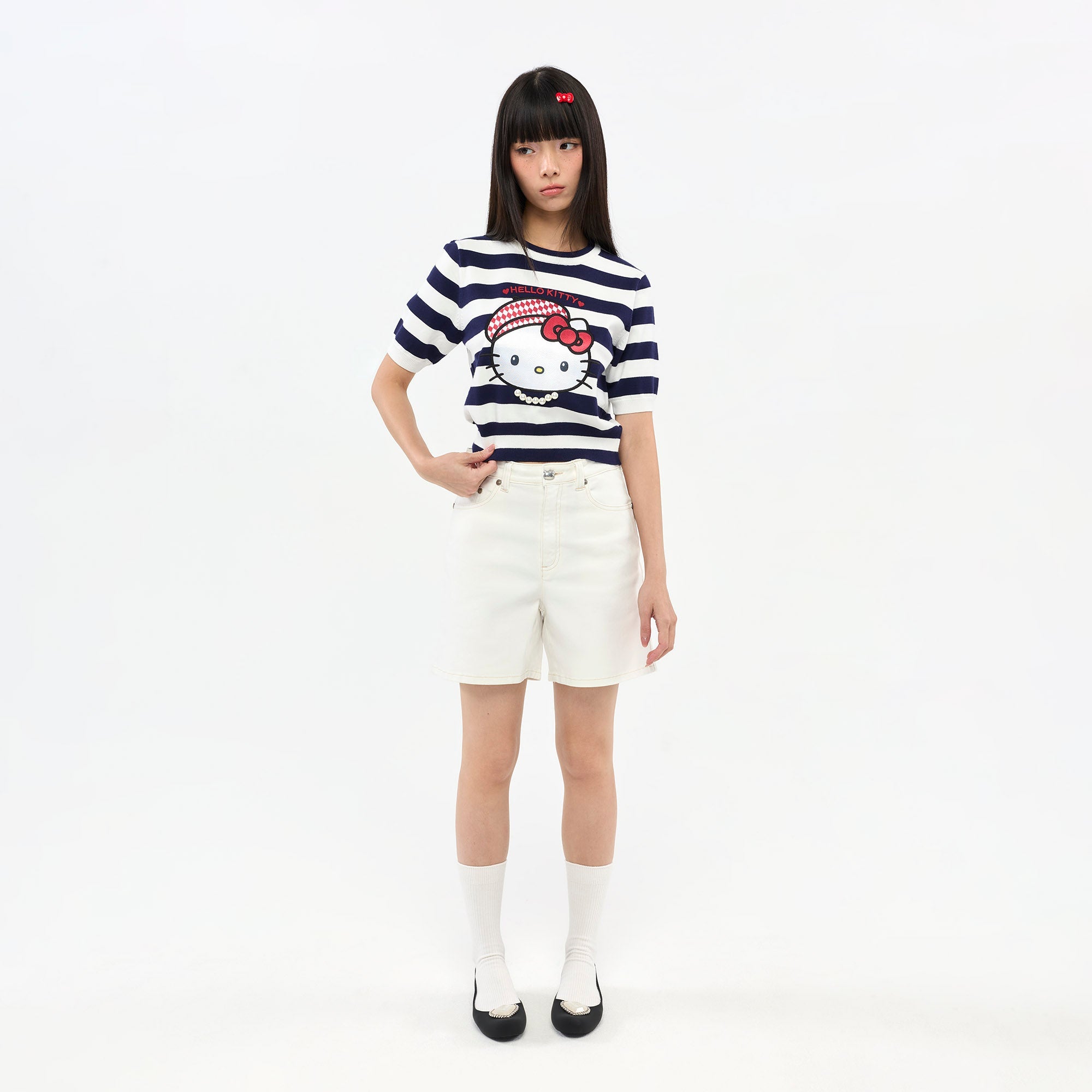 Hello Kitty Striped Graphic Knit T-Shirt Multi Color