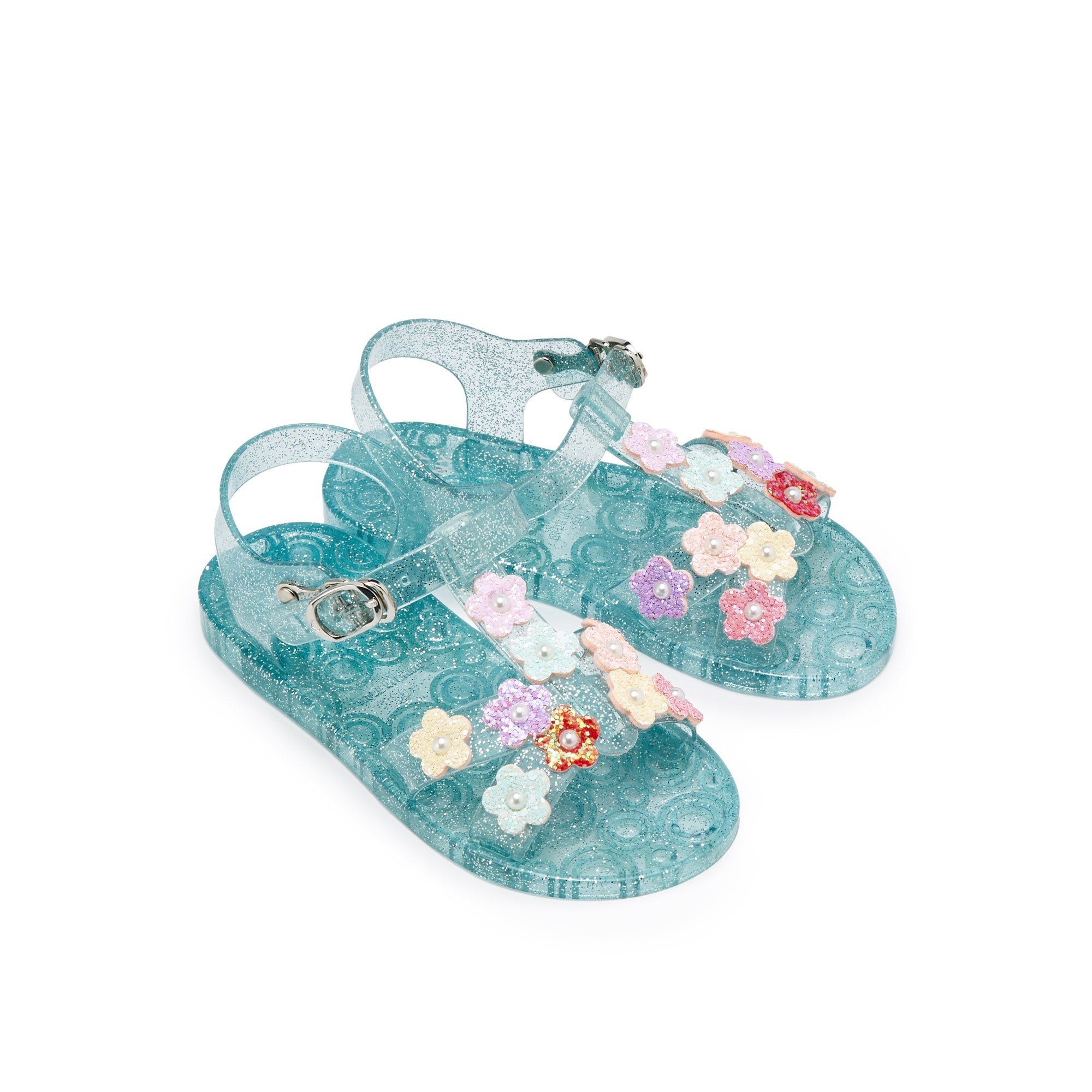 Mini Bolo Flat Sandals For Mini Girls Glitter Blue