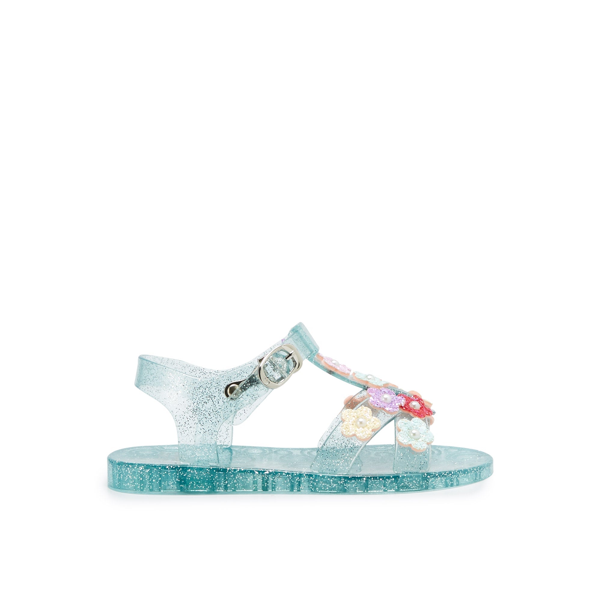 Mini Bolo Flat Sandals For Mini Girls Glitter Blue