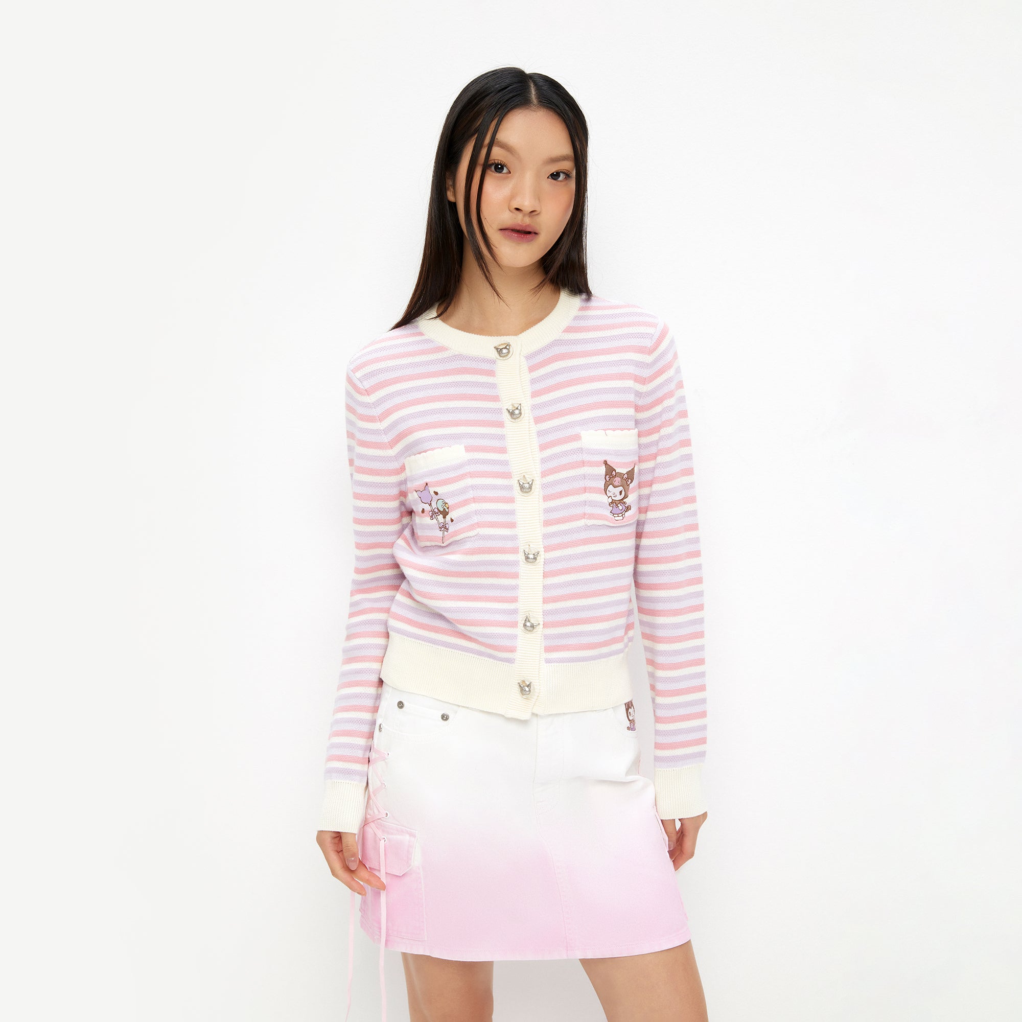 Kuromi Stripe Long Sleeve Cardigan Multi Color