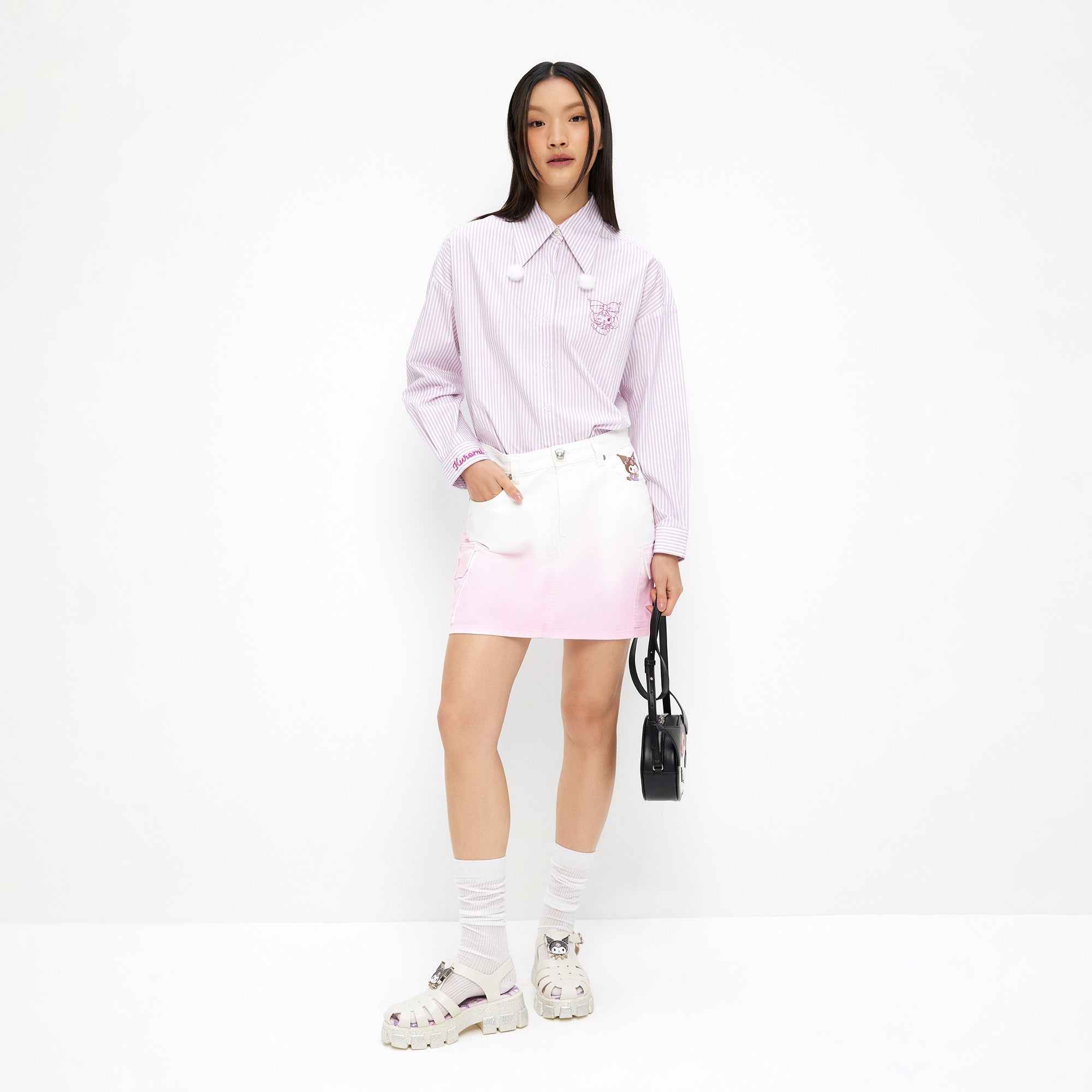 Kuromi Stripe Long Sleeve Shirt Striped Purple