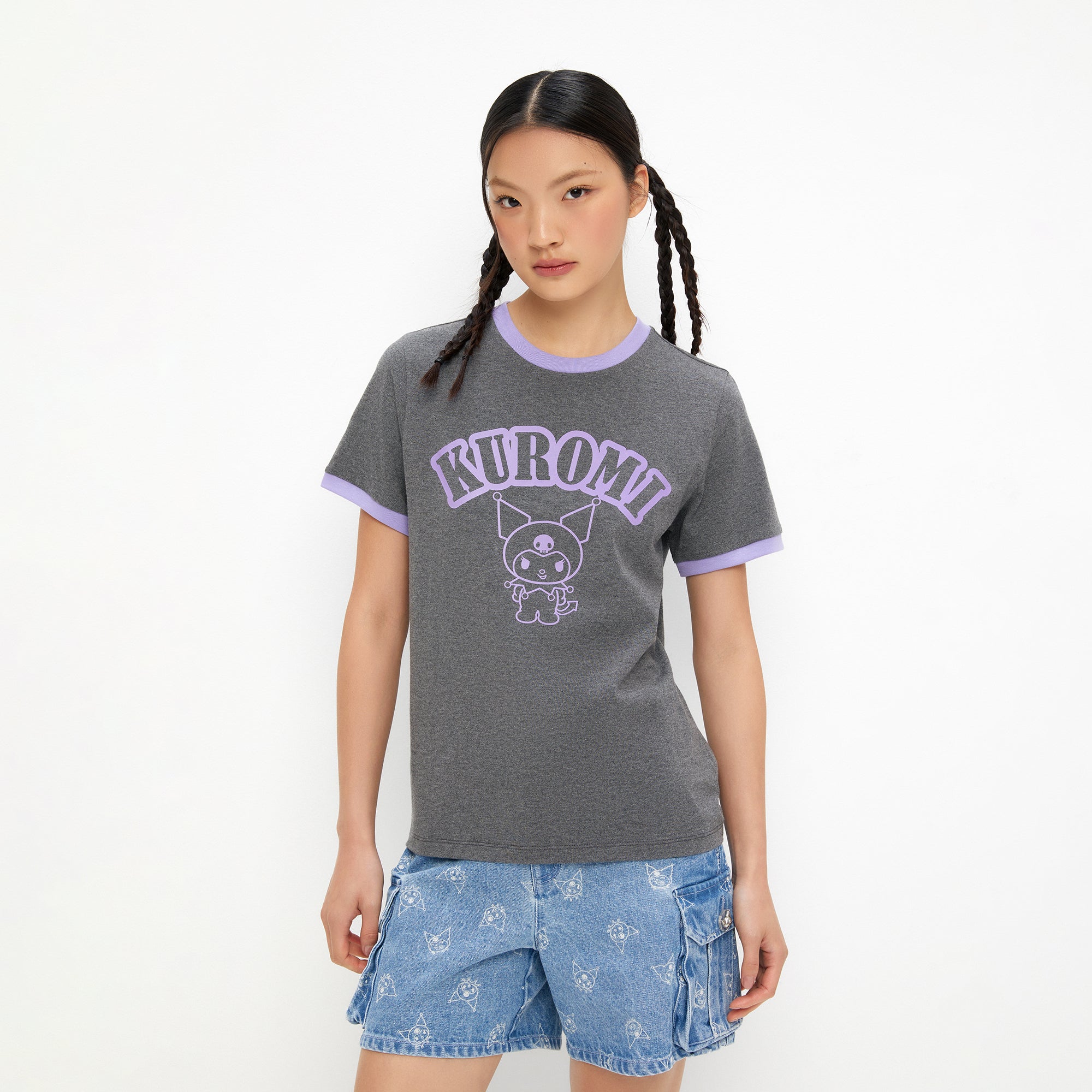 Kuromi Short Sleeve T-Shirt Grey