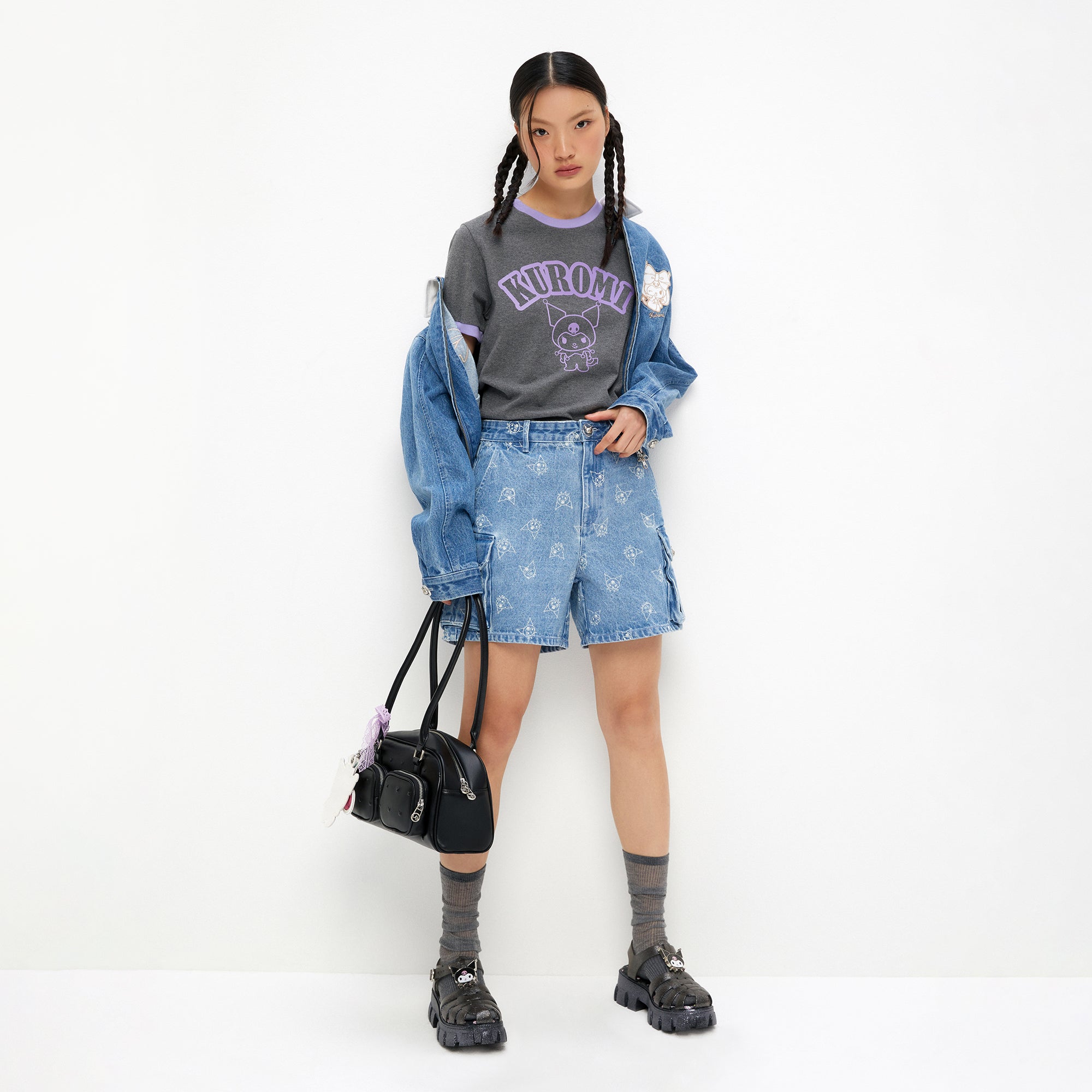 Kuromi Short Sleeve T-Shirt Grey