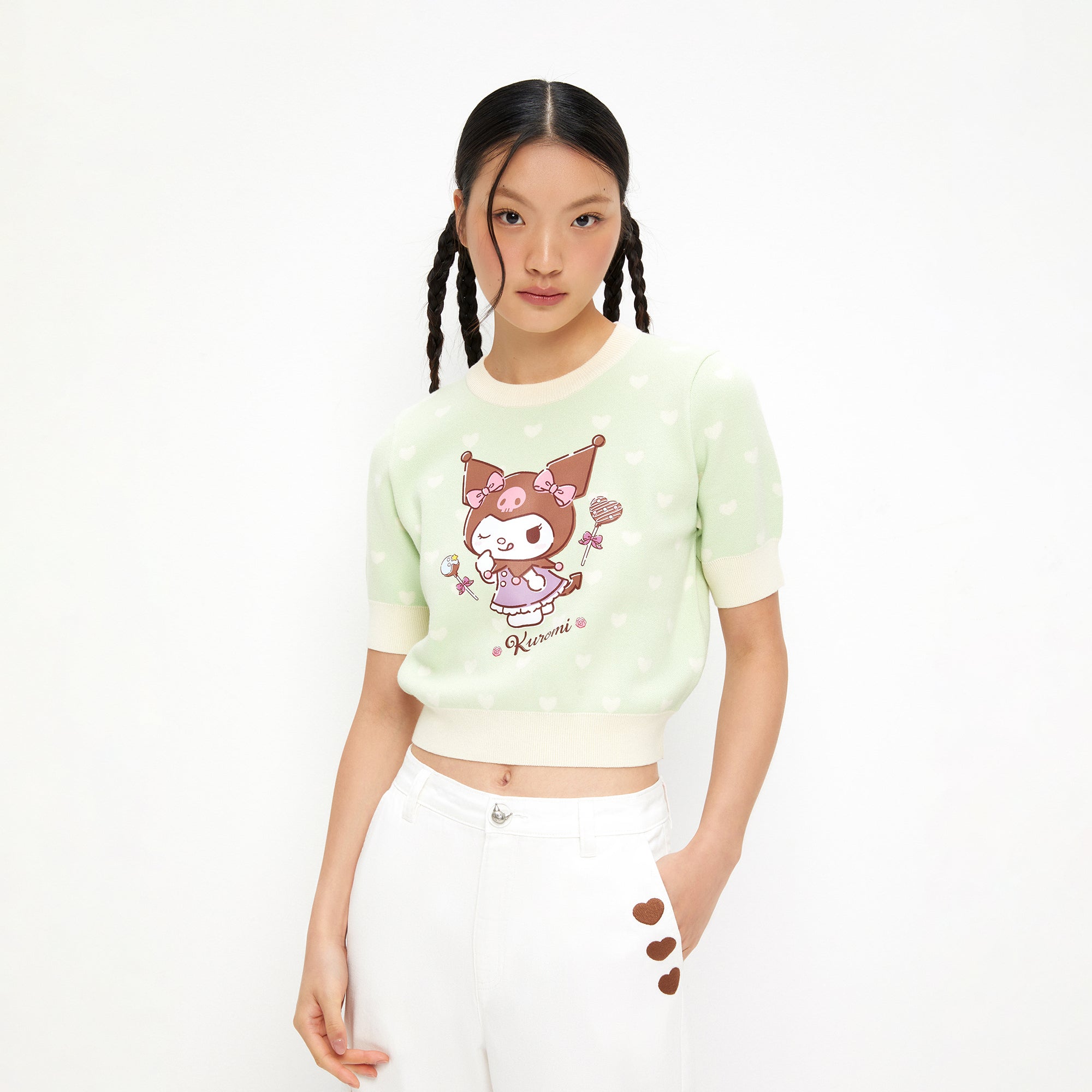 Kuromi Knitted Two-Tone Top Green