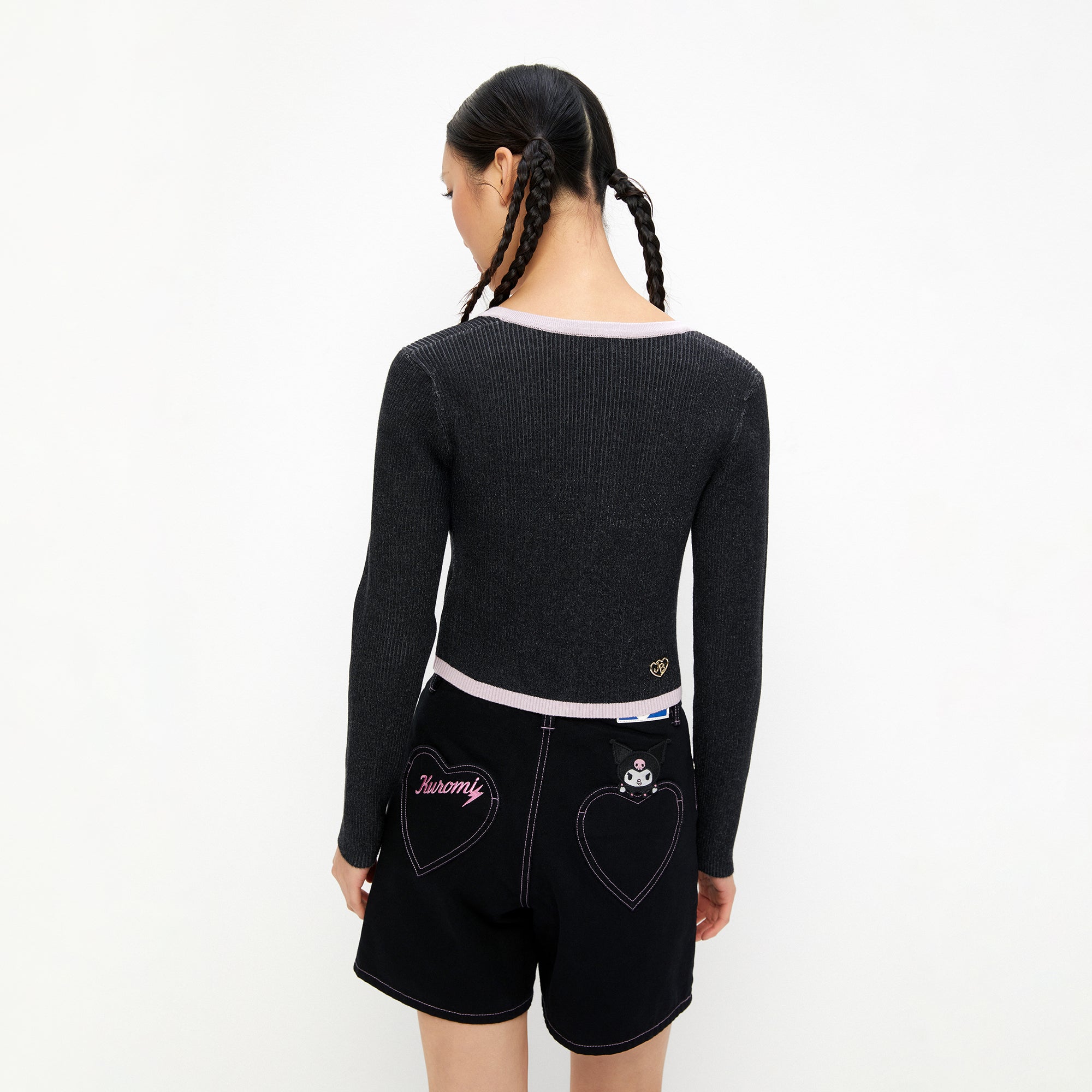 Kuromi Rib Long Sleeve Top Black