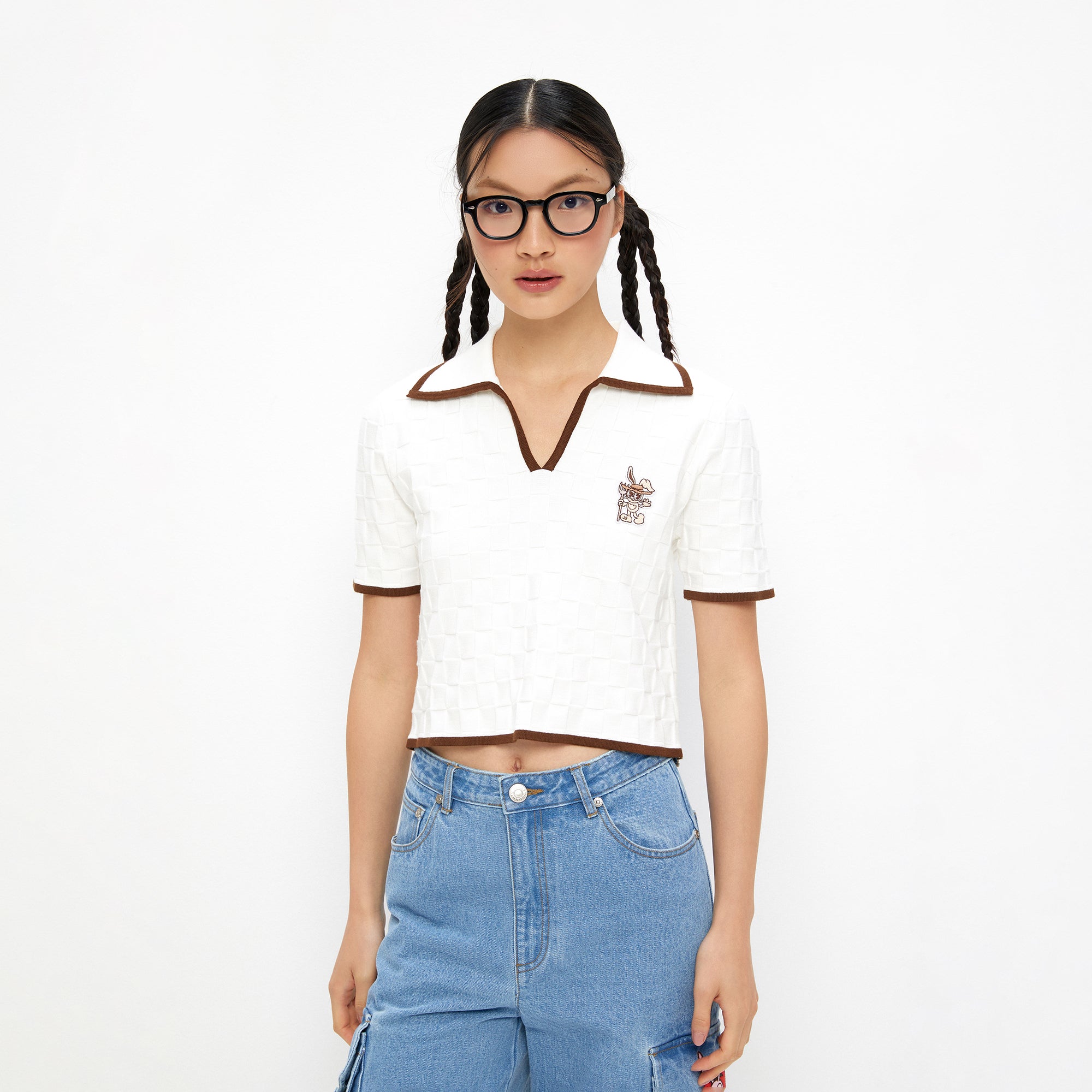 Embossed Short Sleeve Polo Shirt White