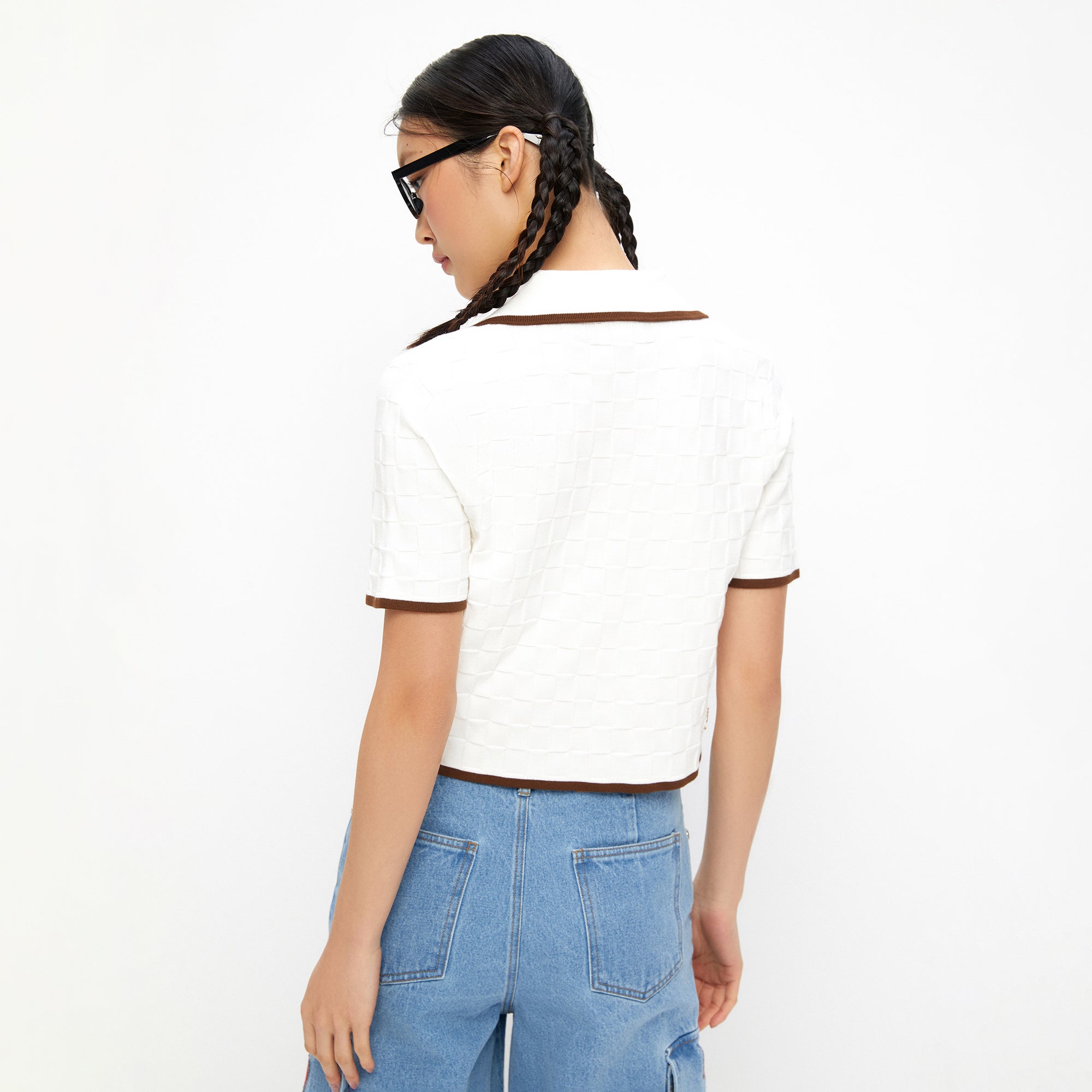 Embossed Short Sleeve Polo Shirt White
