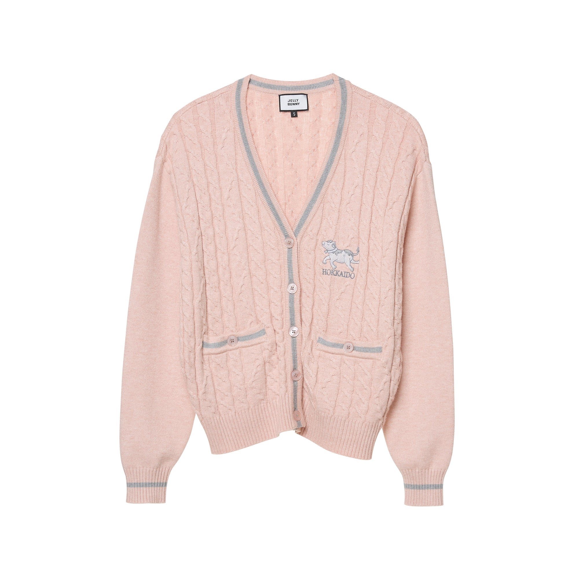 Cable Knit Long Sleeve Cardigan Pink