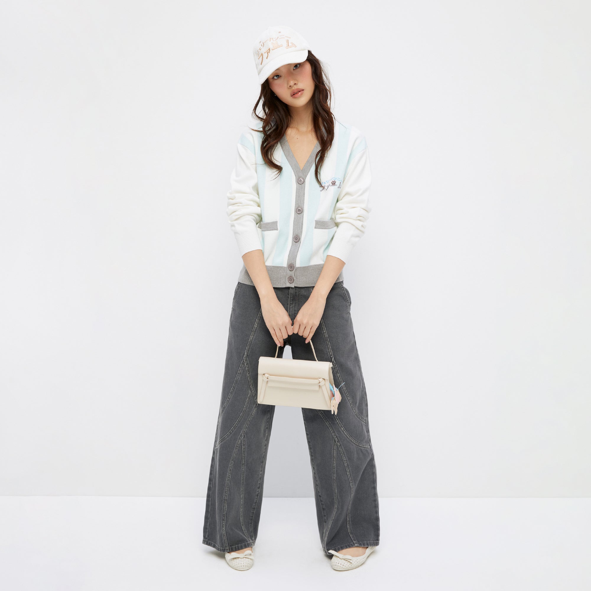 Stripe Print Long Sleeve Cardigan With Logo Embroidery Multi Color