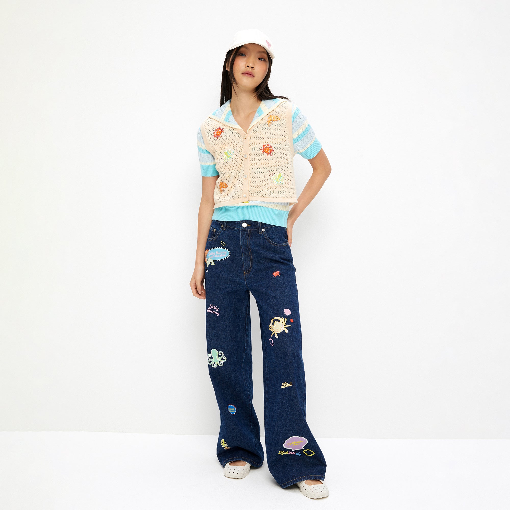 Animal Print Denim Pants Blue