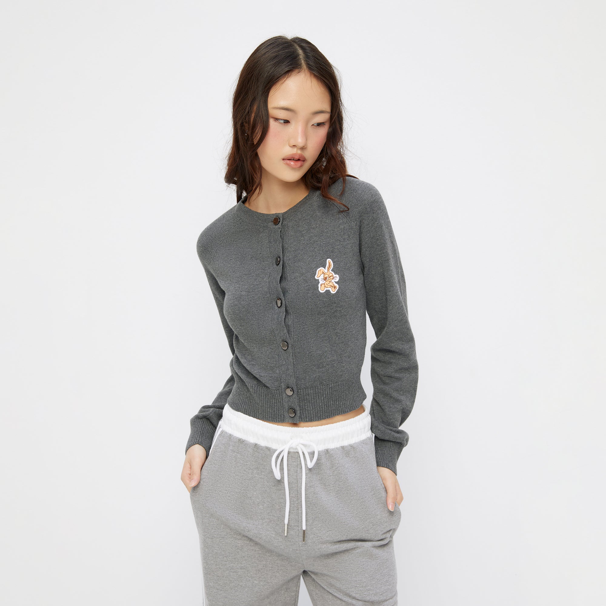 Jerme Embroidery Long Sleeve Cardigan Grey