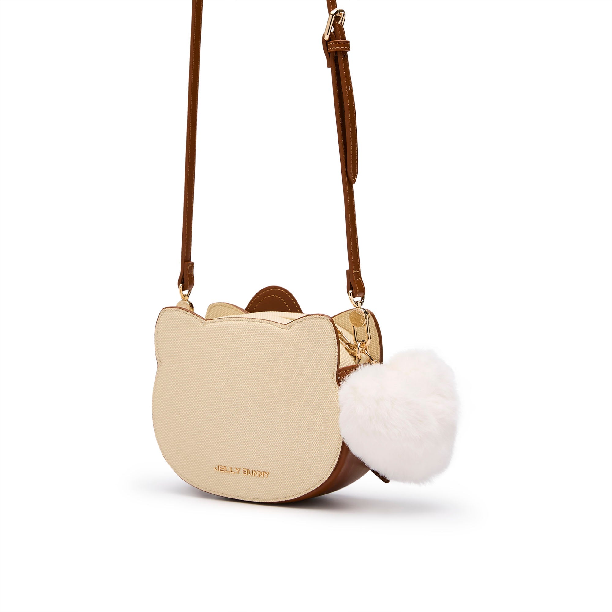 Kitty Face Crossbody Bag Beige
