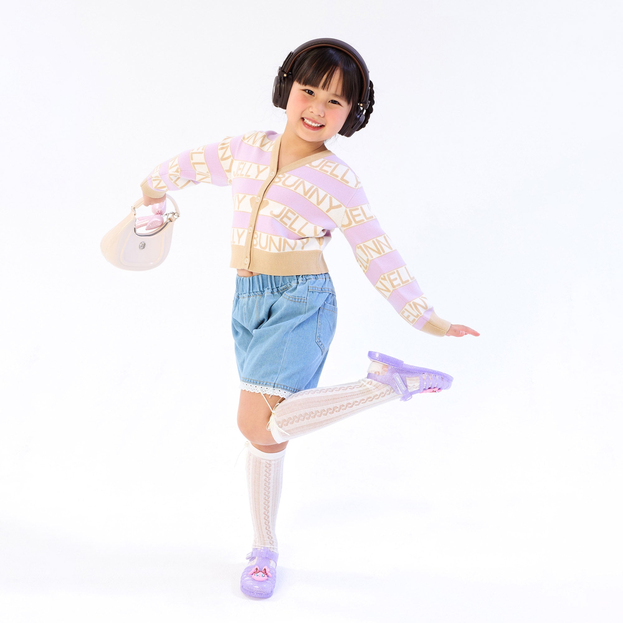 Logo V Neck Long Sleeve Cardigan For Mini Girl