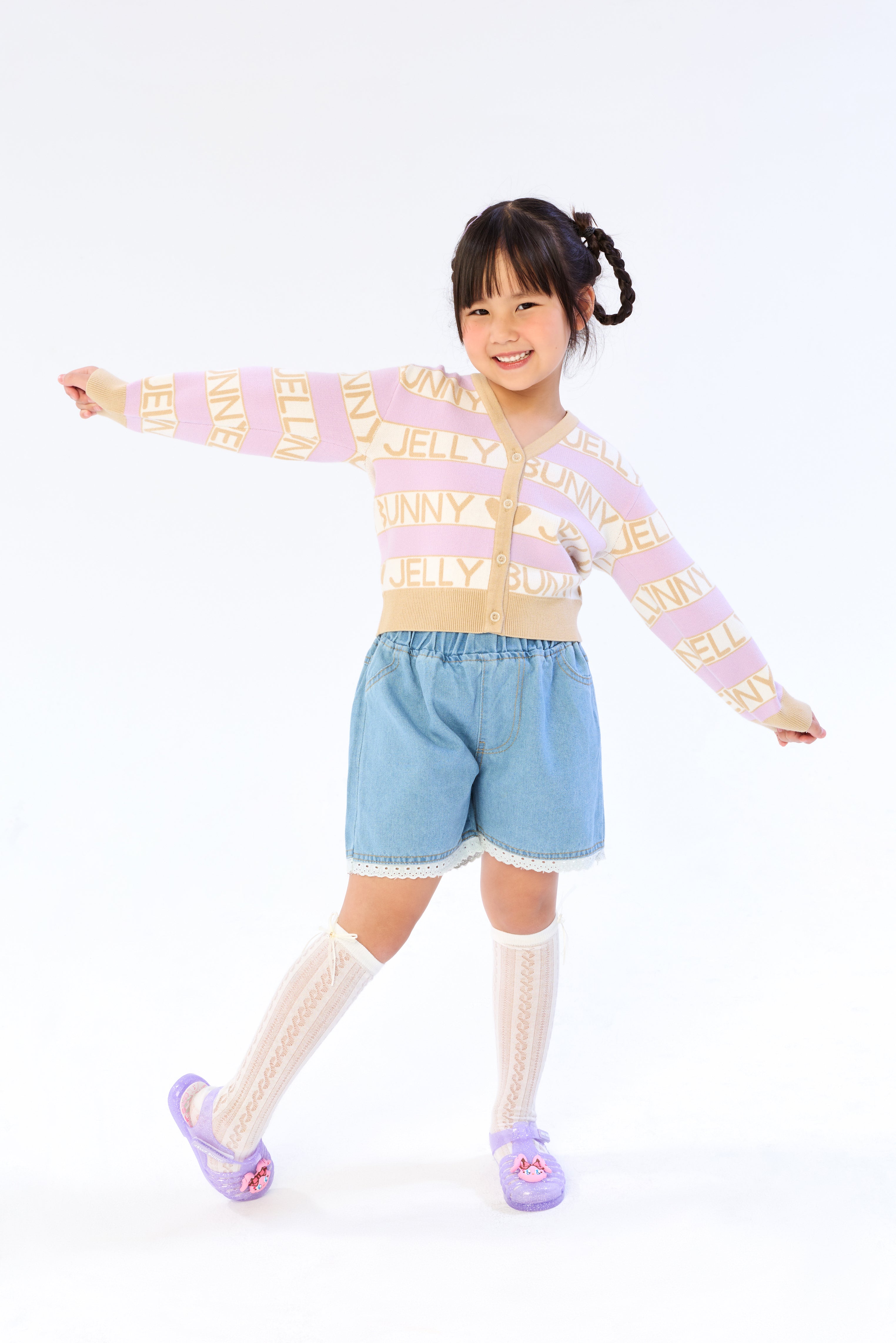 Logo V Neck Long Sleeve Cardigan For Mini Girl