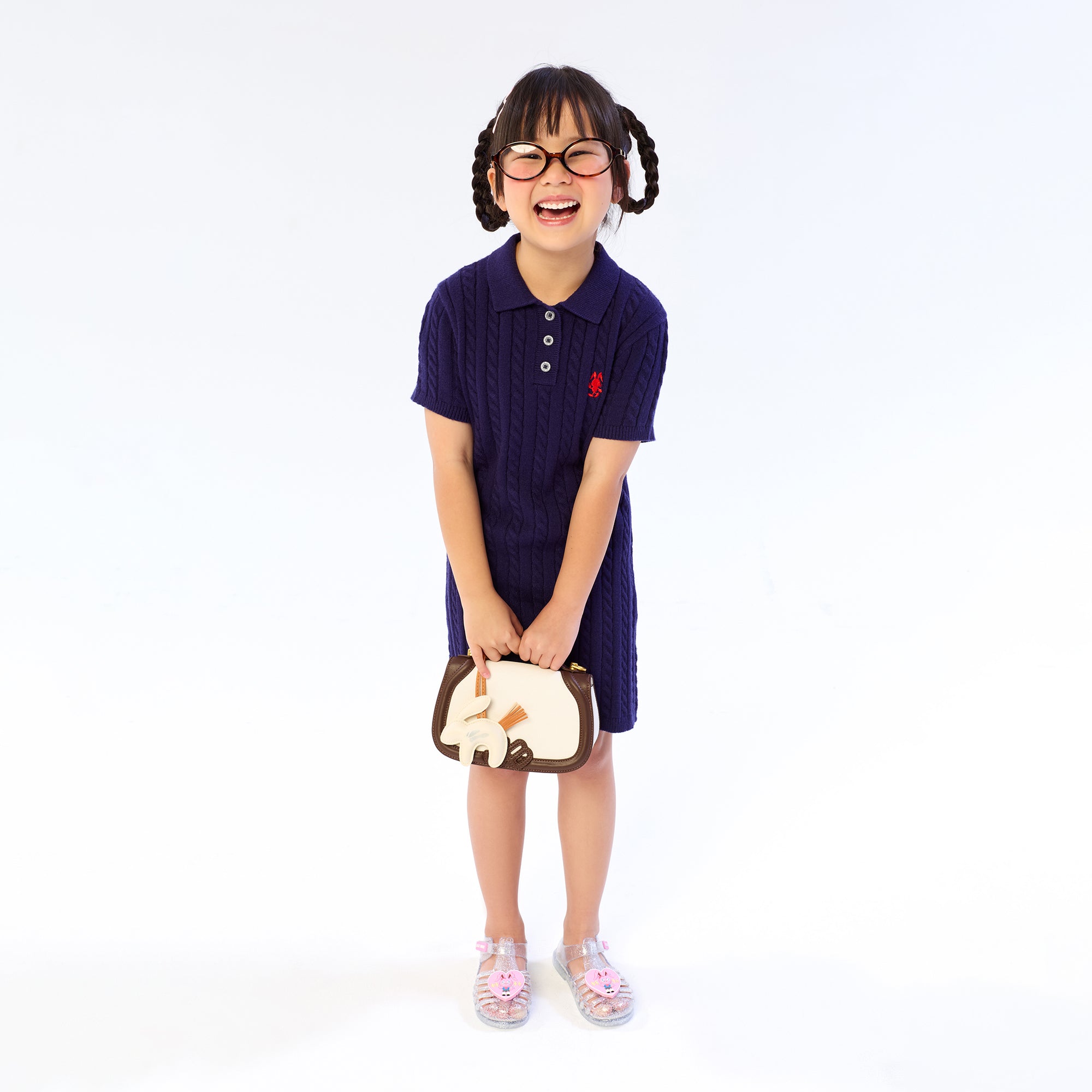 Jerme Cable Knitted Polo Dress For Mini Girl