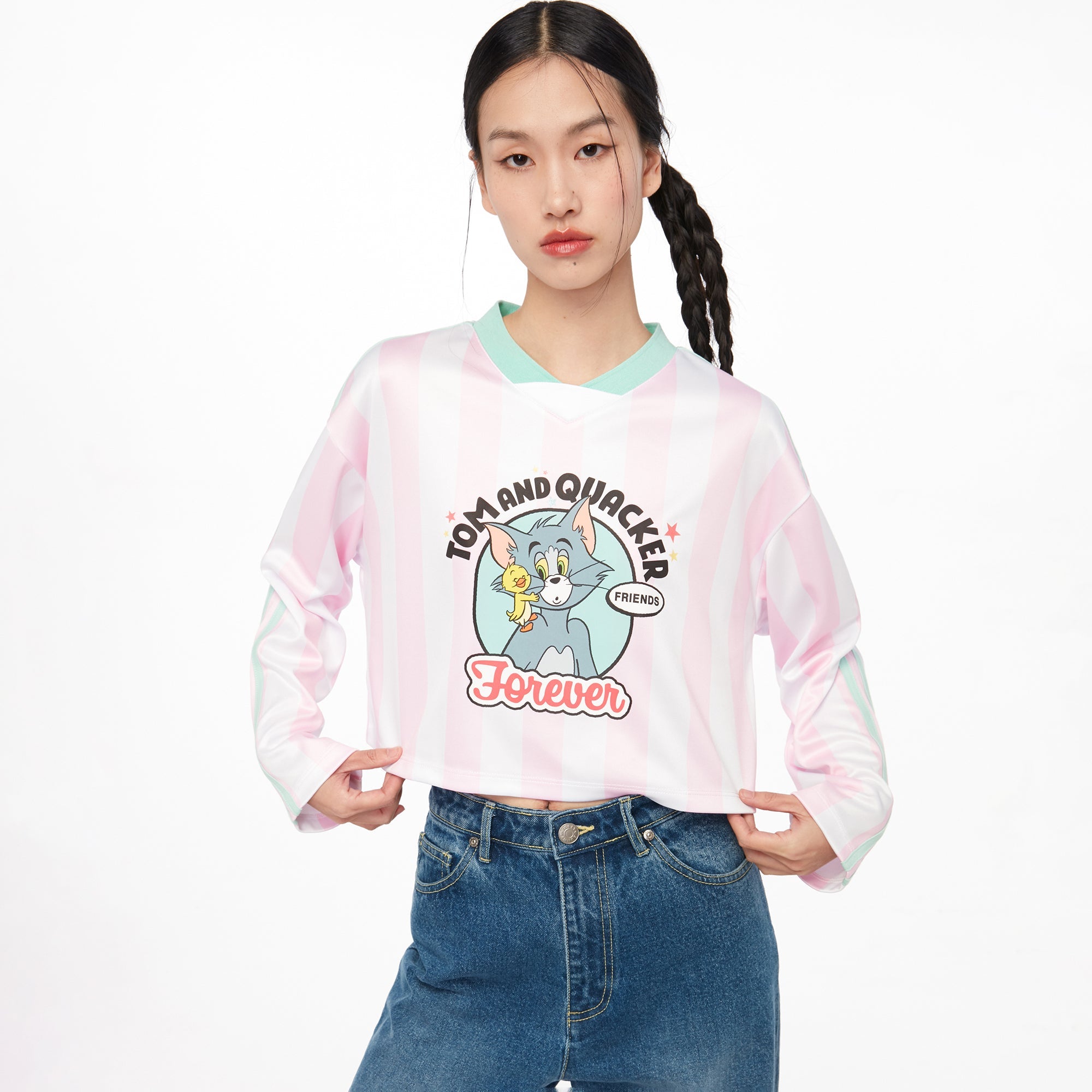 Forever Tom and Jerry Crop Long Sleeve Top Multi