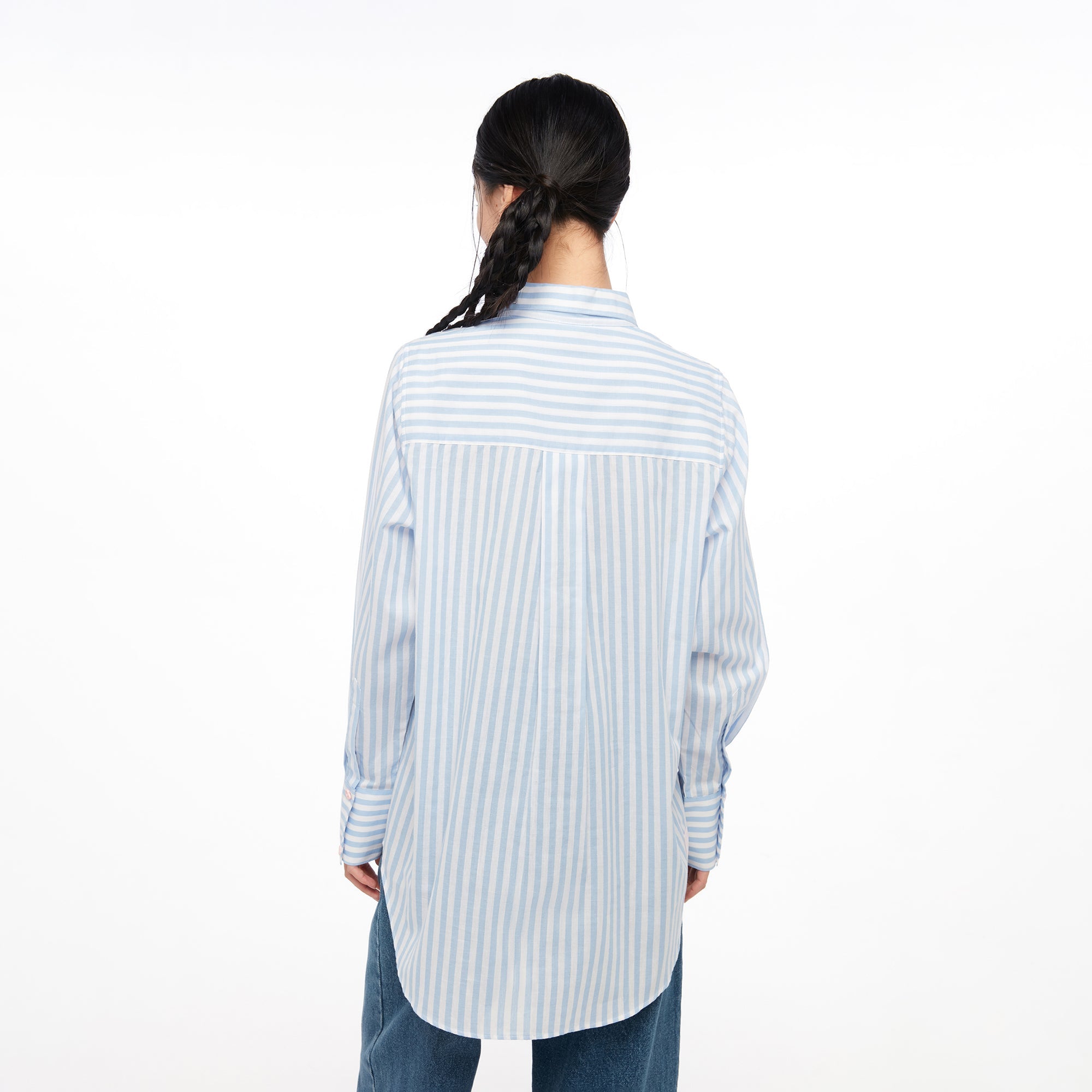 Tom and Jerry Stripe Embroidery Shirt Striped Blue