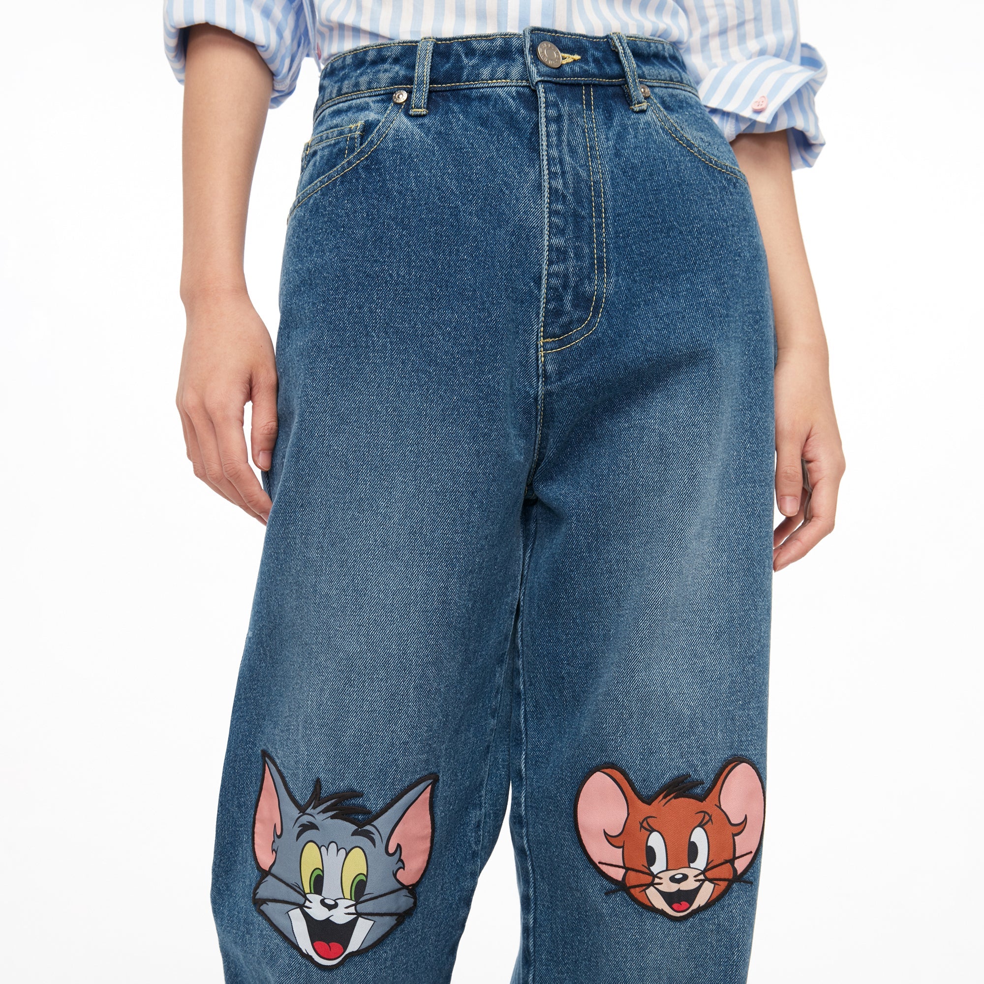 Tom and Jerry Faded Denim Pants  Blue
