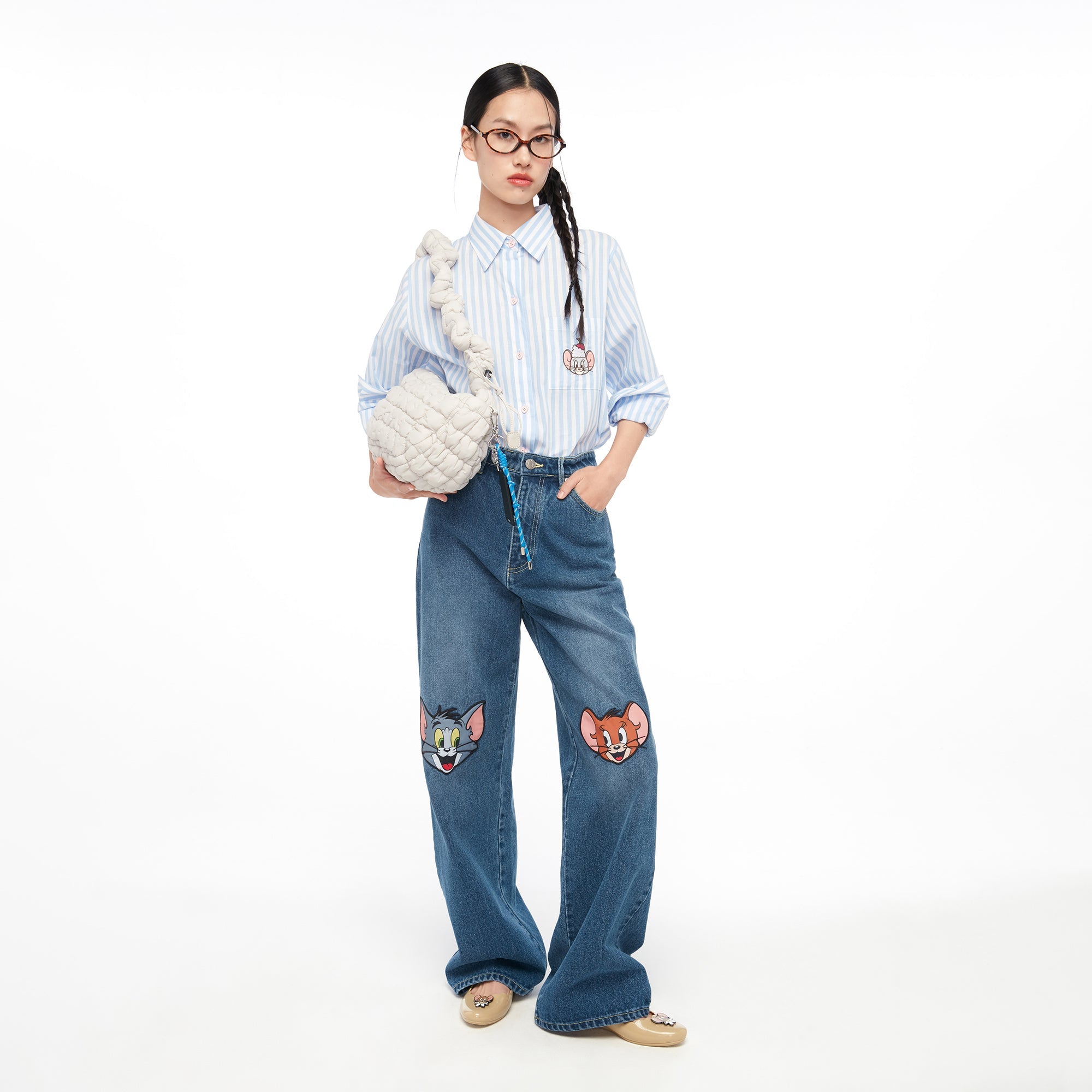 Tom and Jerry Faded Denim Pants  Blue