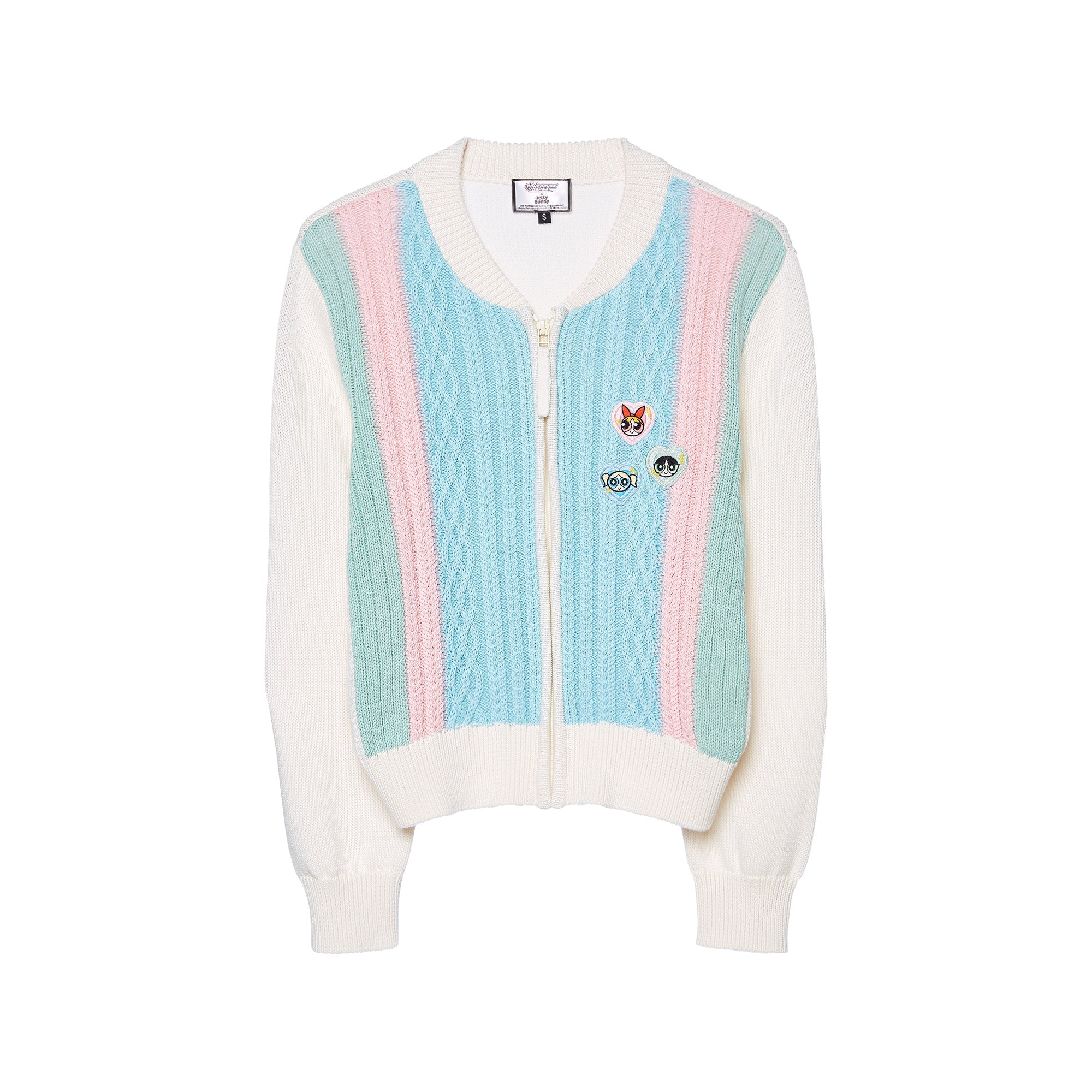 Powerpuff Girl Cable Knitted Zip Up Cardigan
