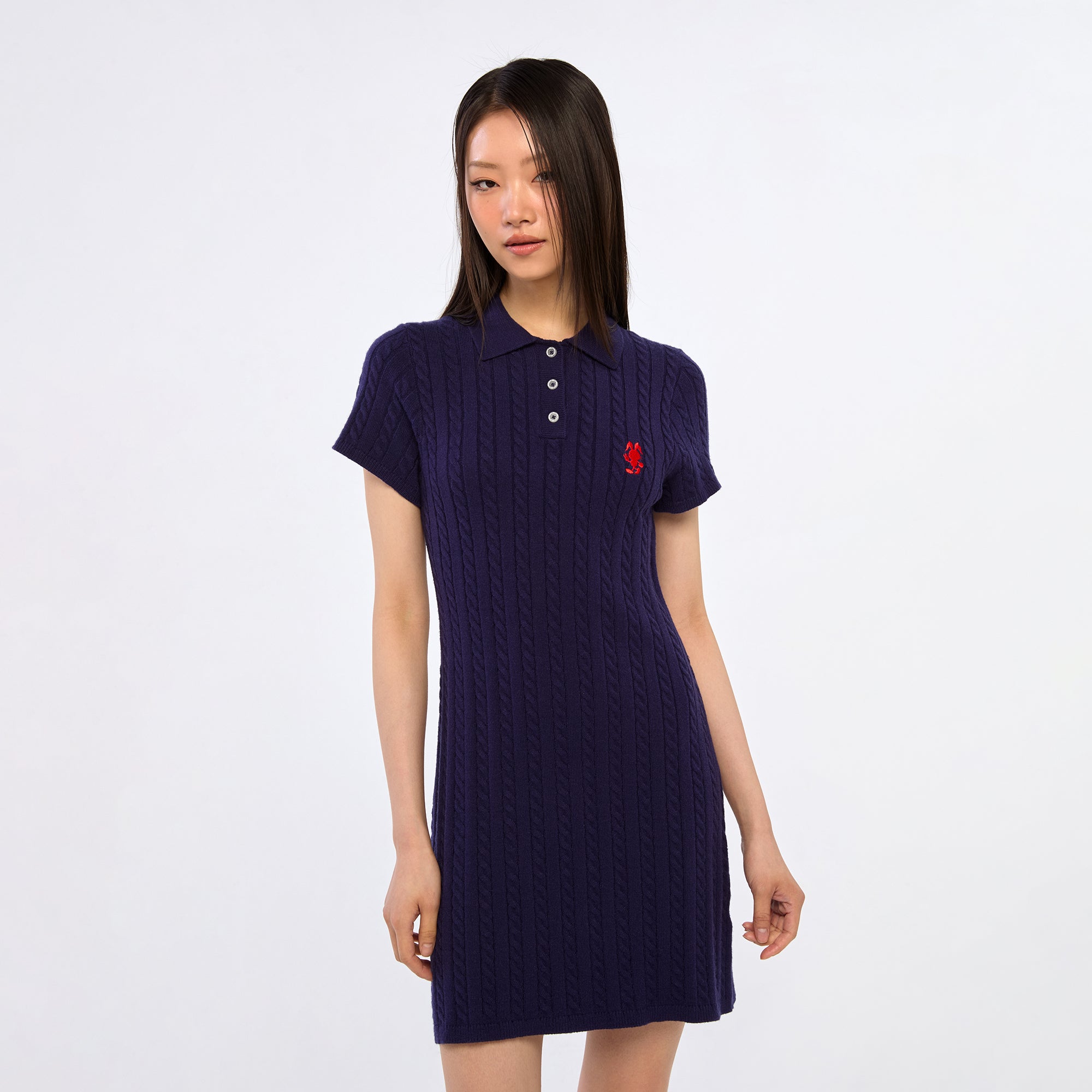 Jerme Cable Knitted Polo Dress